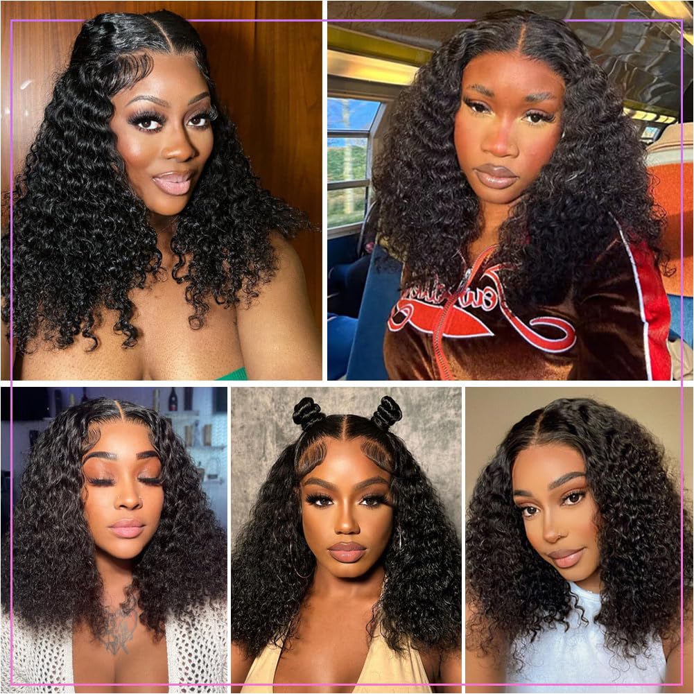 omswet 5x5 Deep Wave Closure Wig HD Lace Human Hair Wigs for Black Women Human Hair Glueless Wigs Human Hair Pre Plucked Deep Wave BOB Wig Wet and Wavy Wigs Human Hair Curly Wigs 180 Density 16 Inch