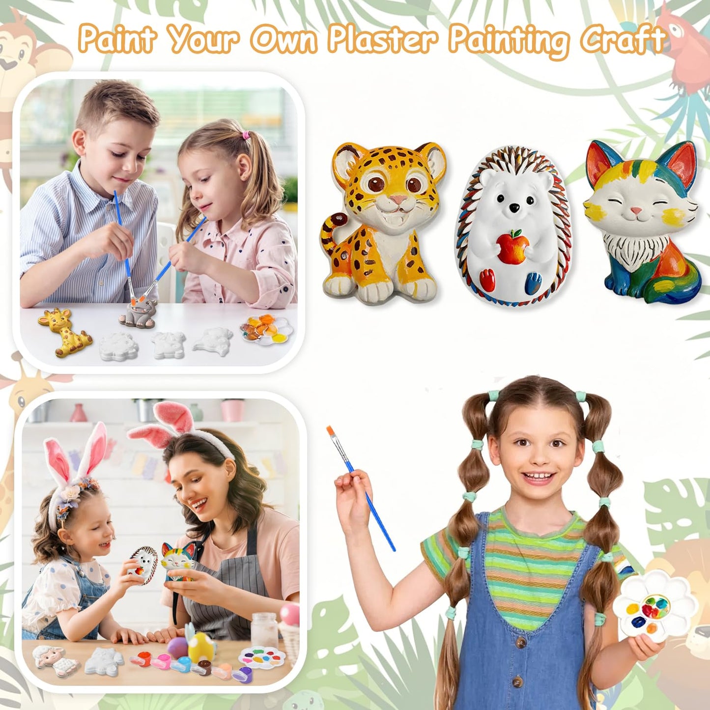 Yamgqus 24 Pcs Paint Your Own Plaster Jungle Animals Painting Kit, DIY Ceramic Arts and Crafts for Kids and Adults, Children Birthday Gift Party Event (Animal)