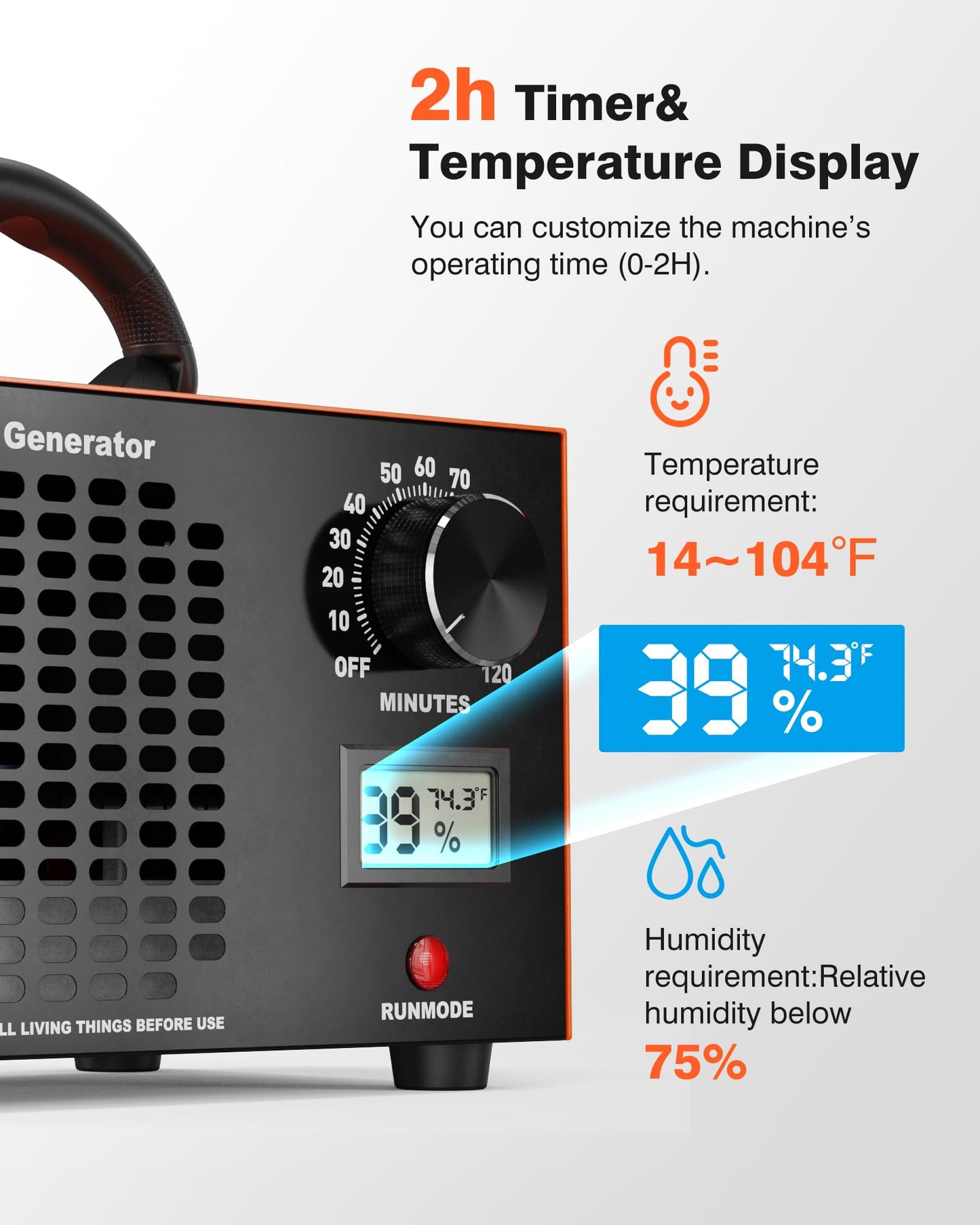 Ozone Generator - 120,000 mg/h Ozone Generator for Large Spaces up to 5000 Sq.Ft, Air Purifier with Temp & Humidity Display, 120-Min Timer, Ozone Machine for Cars, Homes, Hotels, Kitchens & Pet Areas