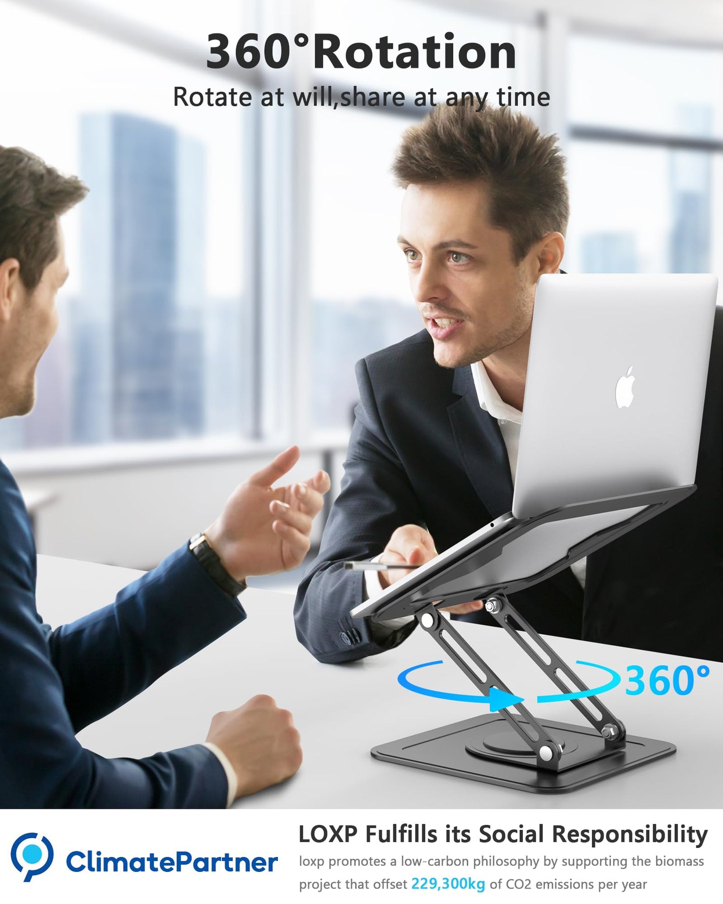 LOXP Adjustable Laptop Stand, Computer stand with 360 Rotating Base, Ergonomic Laptop Riser for Desk Foldable Laptop Mount Protable Computer Stand for Laptop Fits with MacBook Pro Air (10-16") - Black