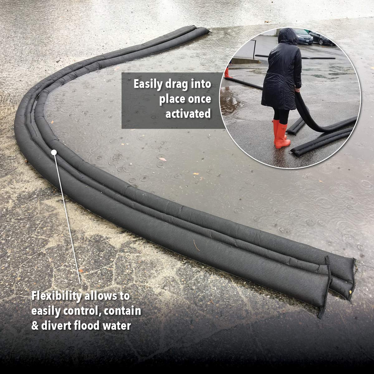 Quick Dam QD65-4 Water Activated 5ft Flood Barrier, 4 Pack, Black