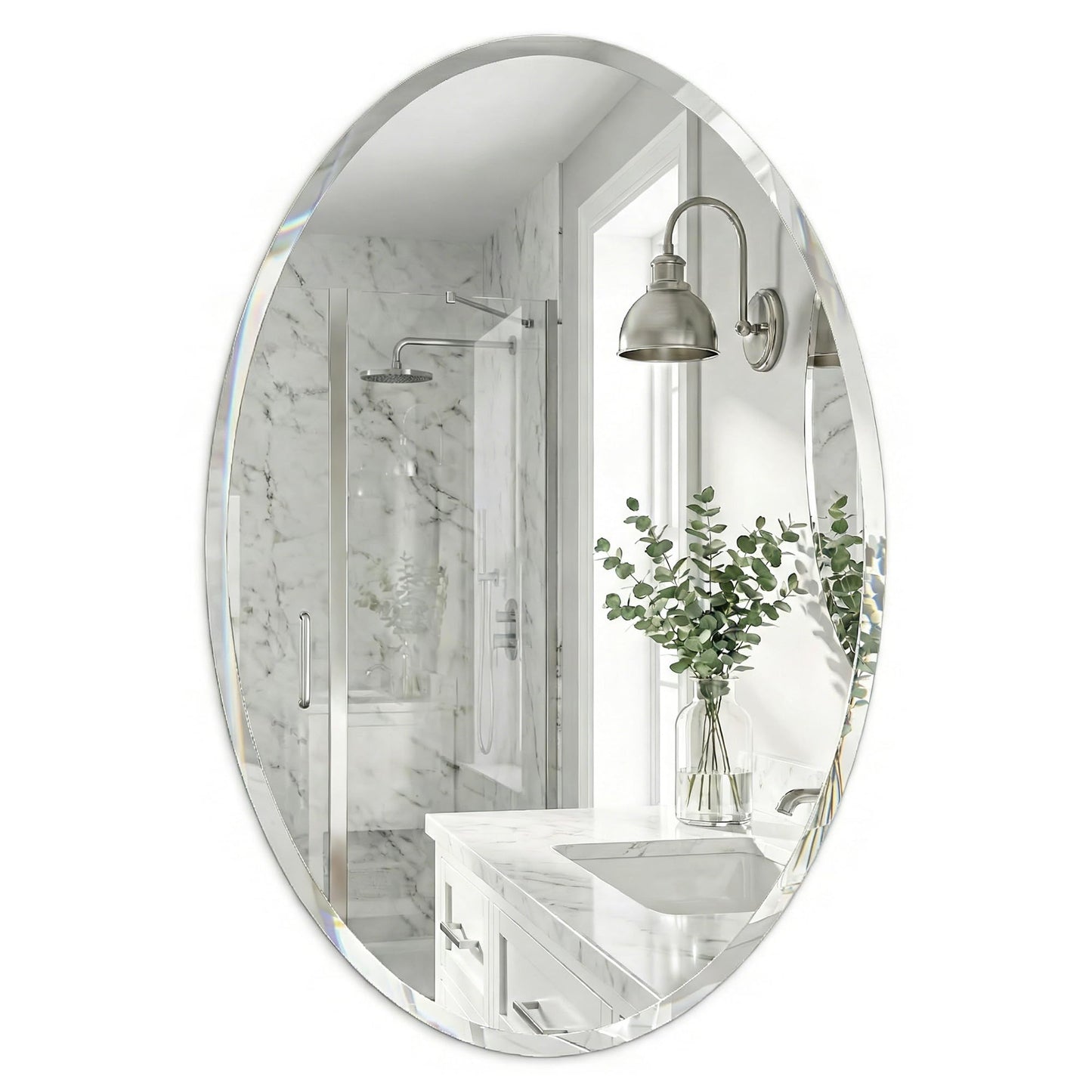 Pocetry 20 x 28 Inch Oval Bathroom Mirror, Frameless Beveled Vanity Mirror for Over Sink, Solid-Backed 2-Way Wall Mirror for Powder Room and Entryway