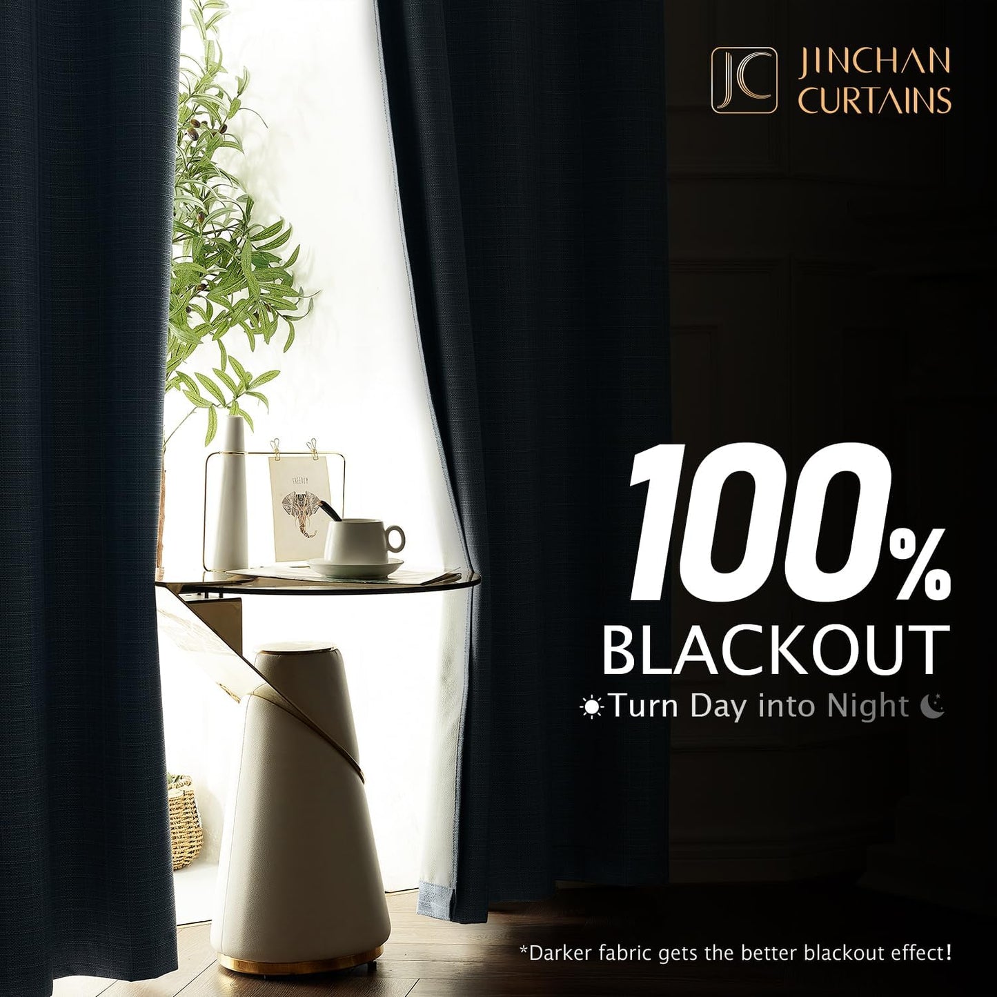 jinchan Burlap Look Curtains Blackout Curtains for Bedroom Lined Linen Textured Curtain for Living Room 84 Inches Long French Country Farmhouse Window Curtains 2 Panels Blue Curtains