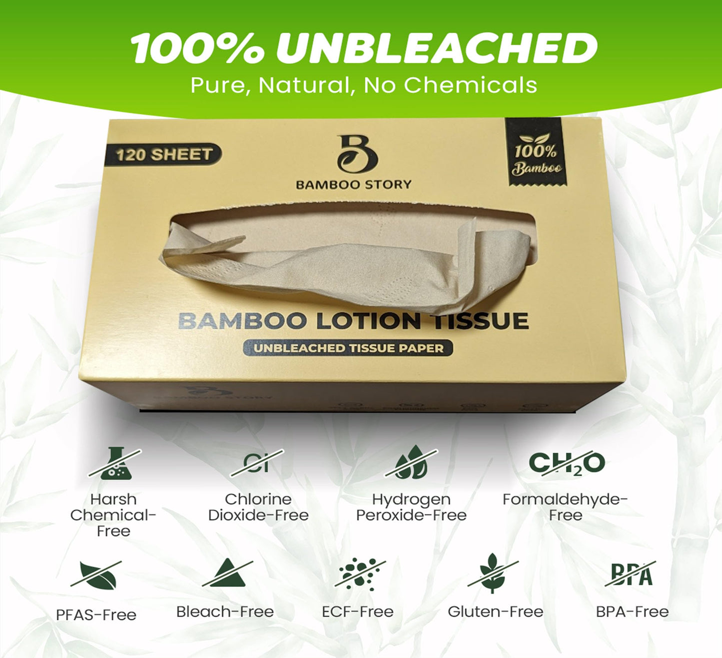 Bamboo Story Bamboo Facial Tissues, Lotion Soft, 3-Ply Unbleached & Chemical-Free 120 Sheets/Box, Hypoallergenic for Sensitive Skin, FSC Certified, Plastic-Free, PFAS-Free, 100% Bamboo Tissues (12)