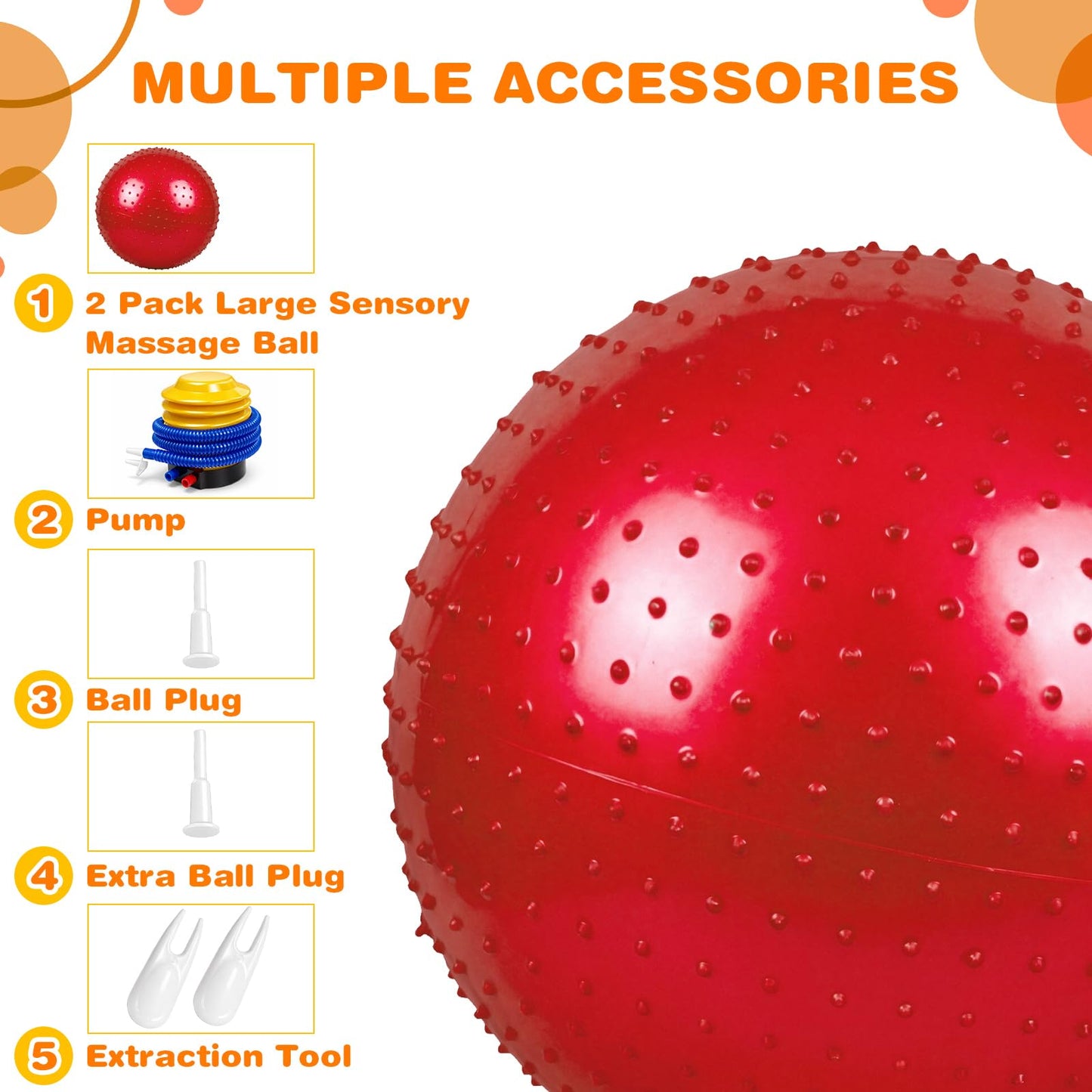 Lazynko 2 Pack Large Sensory Massage Ball with Tactile Spikes Red & Blue 33.5" 85CM Bouncy Exercise Yoga Ball for Kids,Outdoor Beach Play,with Pump