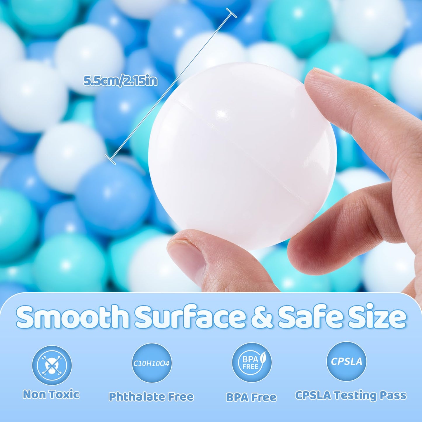 MoonxHome Ball Pit Balls Crush Proof Plastic Balls for Children's Toy Balls Macaron Ocean Balls 2.15 inch Pack of 100 White&Green&Blue