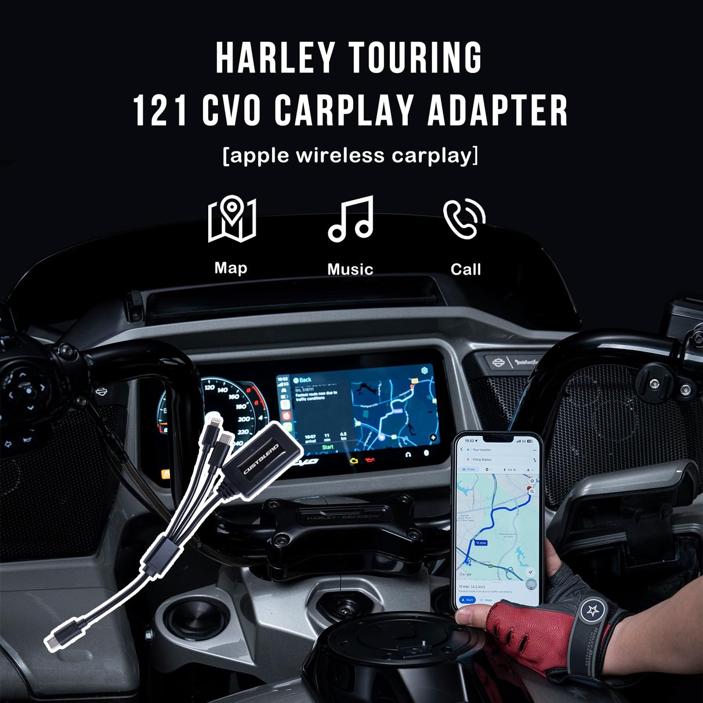 2025 Road Glide Harley Carplay, Motorcycle Wireless CarPlay Adapter, Street Glide Carplay Fit for Harley 121 CVO Touring, 2023 CVO 2024 Road Glide/Street Glide 2025 Street Glide. Plug and Play, Black