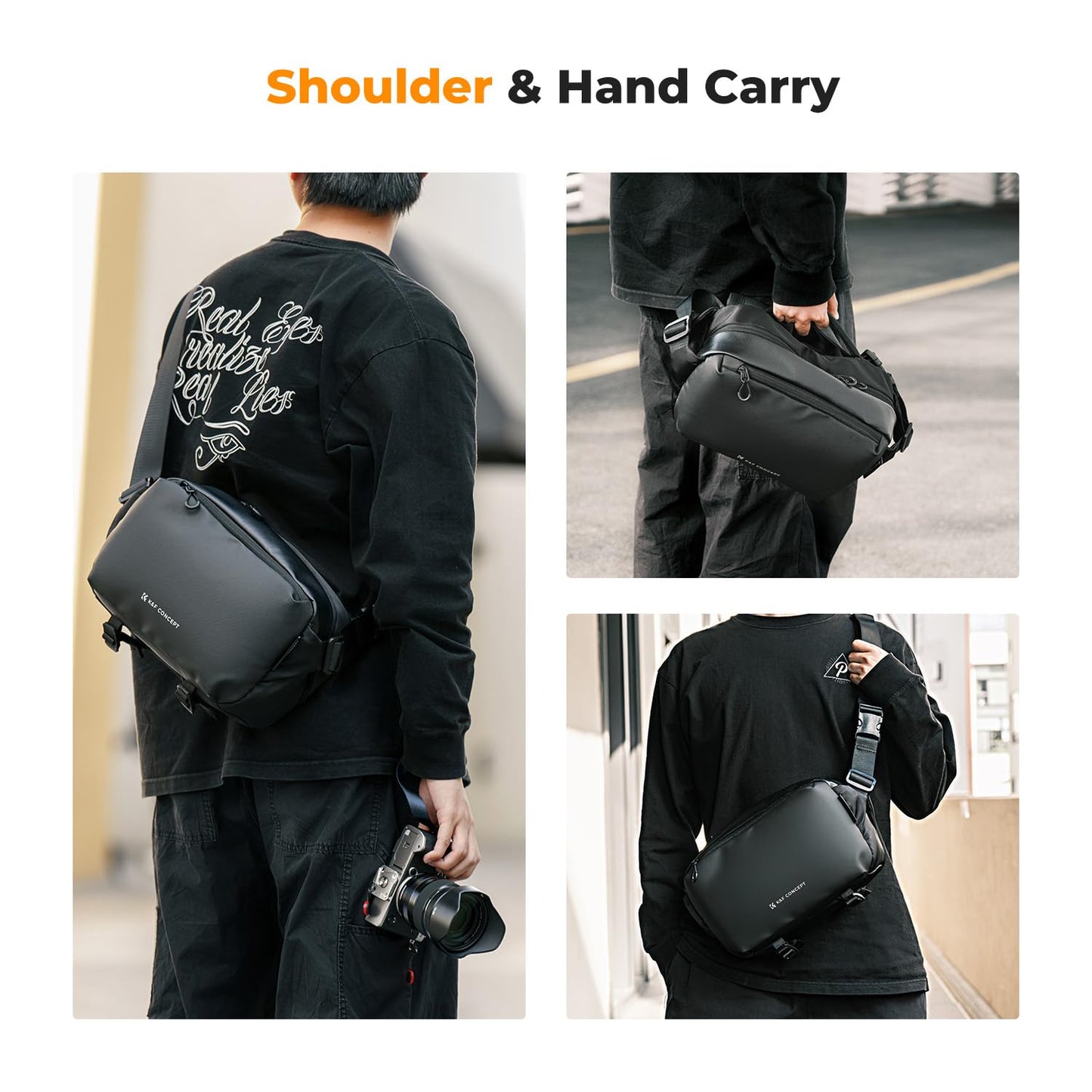 K&F Concept 2 in 1 Sling Bag Everyday Shoulder Bag & Multifunction Photography Crossbody Camera DSLR Backpack Portable Bag Black