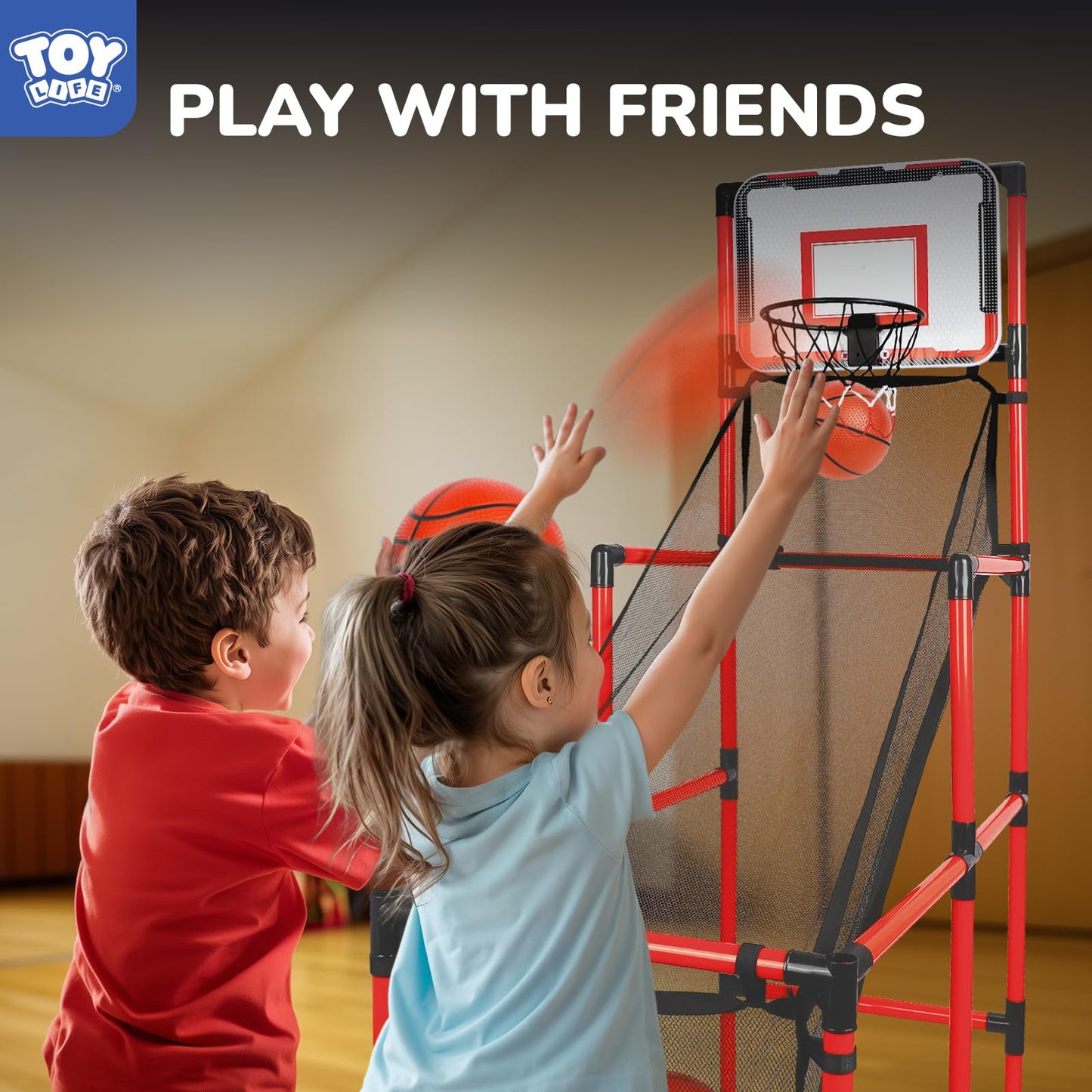 TOY Life Arcade Adjustable Height Basketball Game, Easy to Install with 4 Balls and Hoop Set for Children Aged 3 to 12 Years, Sports Game for Indoor and Outdoor Use, Air Pump