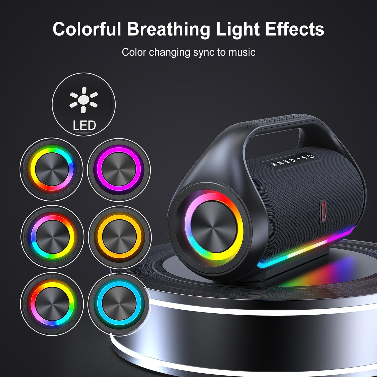 HWWR Bluetooth Speaker, IPX5 Waterproof Portable Bluetooth Speaker with Powerful Bass & LED Lights, Loud Stereo Wireless Speaker for Home Party, Beach, Outdoor Camping, Support USB/TF Card/AUX/TWS