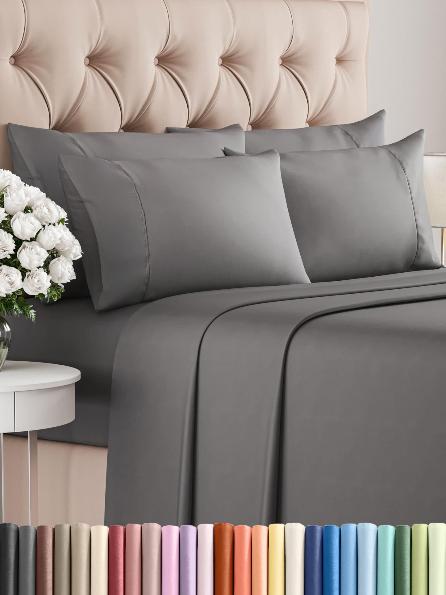 King 6 Piece Sheet Set - Cooling Sheets for Hot Sleepers - Hotel Luxury Bedding Set with 8-16 Inch Deep Pockets - 1 Flat & 1 Fitted & 4 Pillowcases - Ultra Soft, Easy Care & Wrinkle Free - Dark Grey