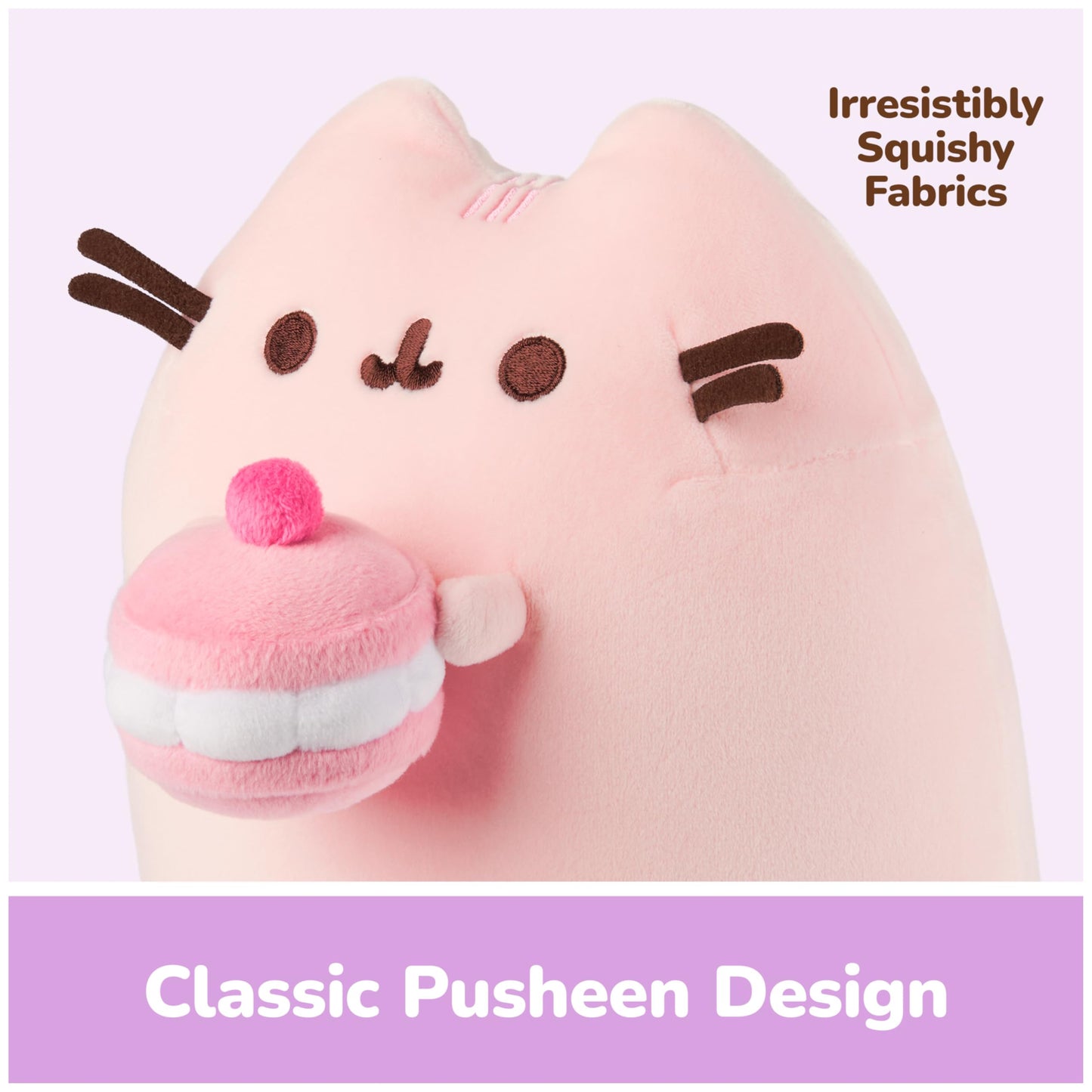 GUND Pusheen Cherry Macaron Squisheen Plush, Squishy Toy, Collectible Dessert Food Toy, Cat Stuffed Animal for Ages 8 and Up, Pink, 9.5”