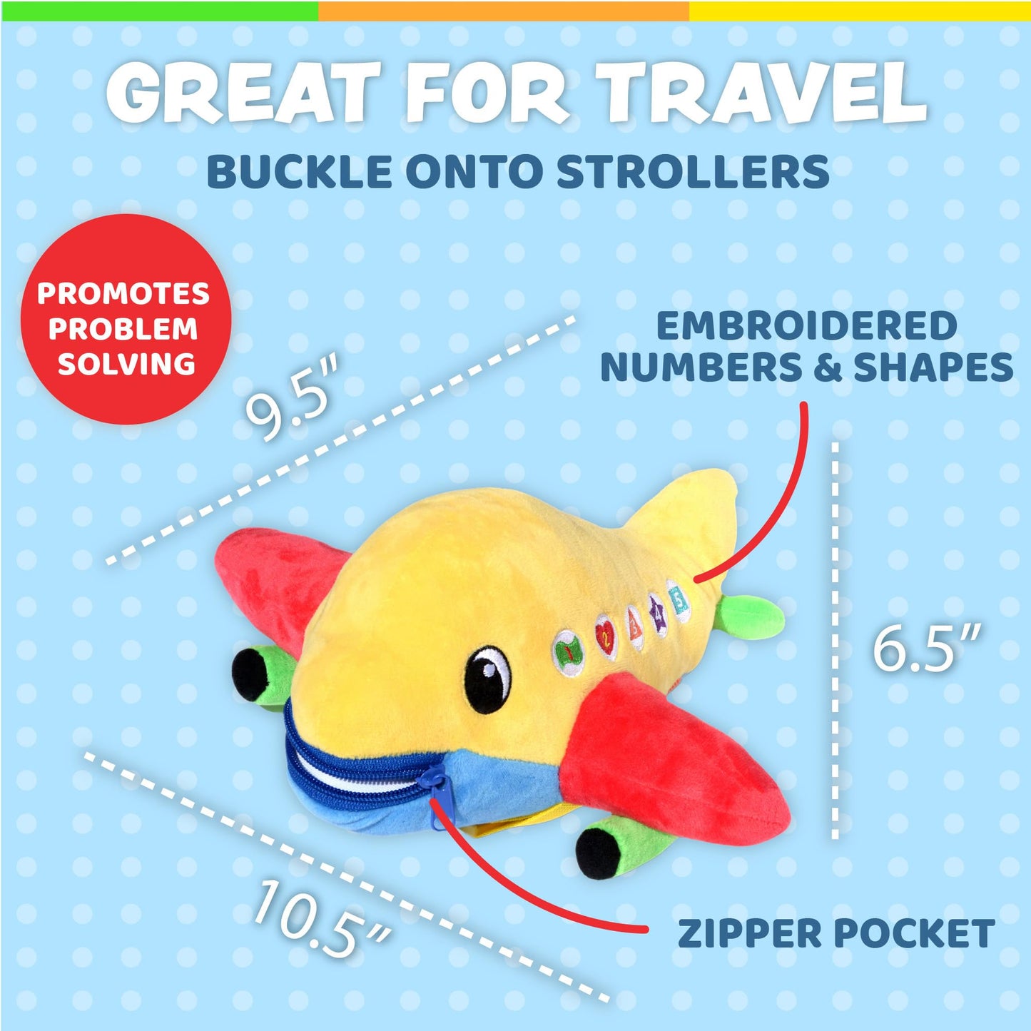 Buckle Toy Bolt Airplane - Toddler Early Learning Basic Life Skills Children's Plush Travel Activity