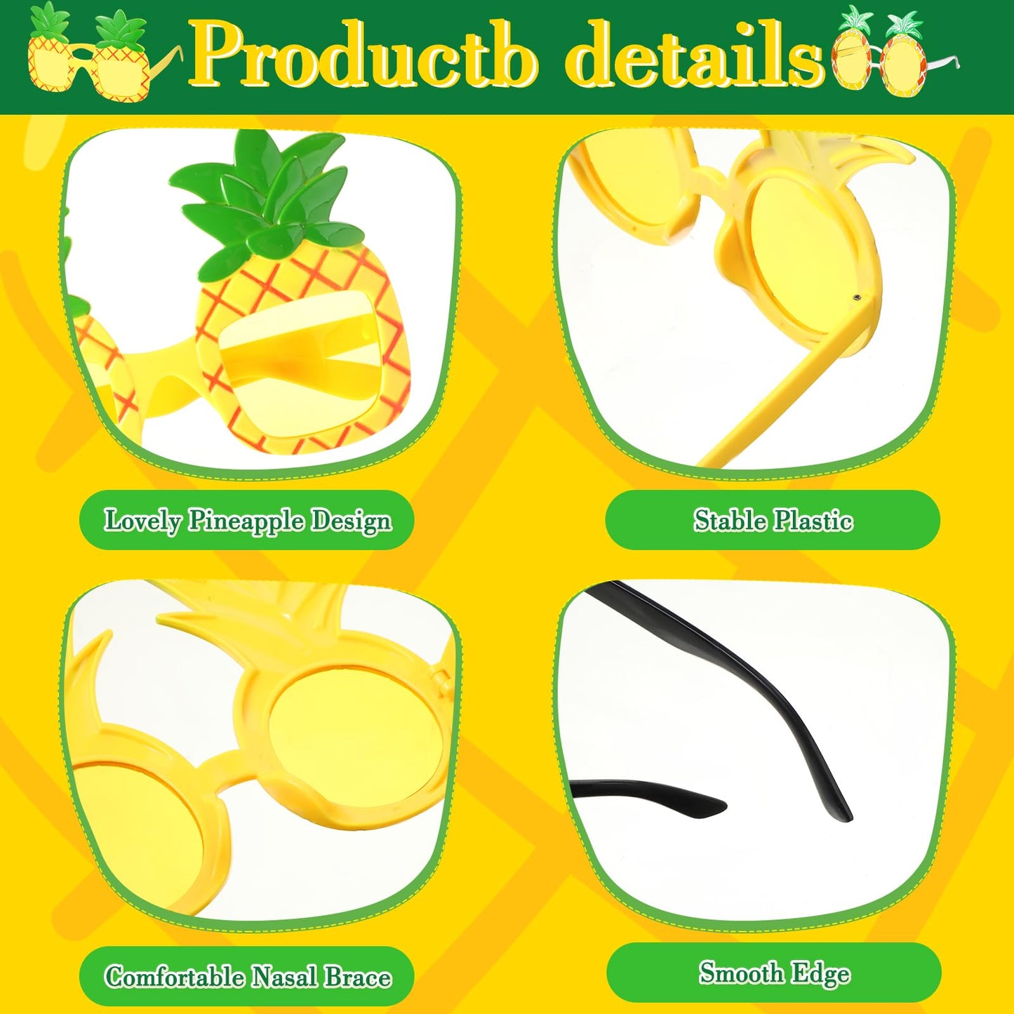 Kanayu 24 Pairs Pineapple Sunglasses Luau Party Sunglasses Tropical Hawaiian Fruit Shape Eyewear Novelty Booth Props Pineapple Party Favors for Summer Pool Beach Luau Theme Party Accessories