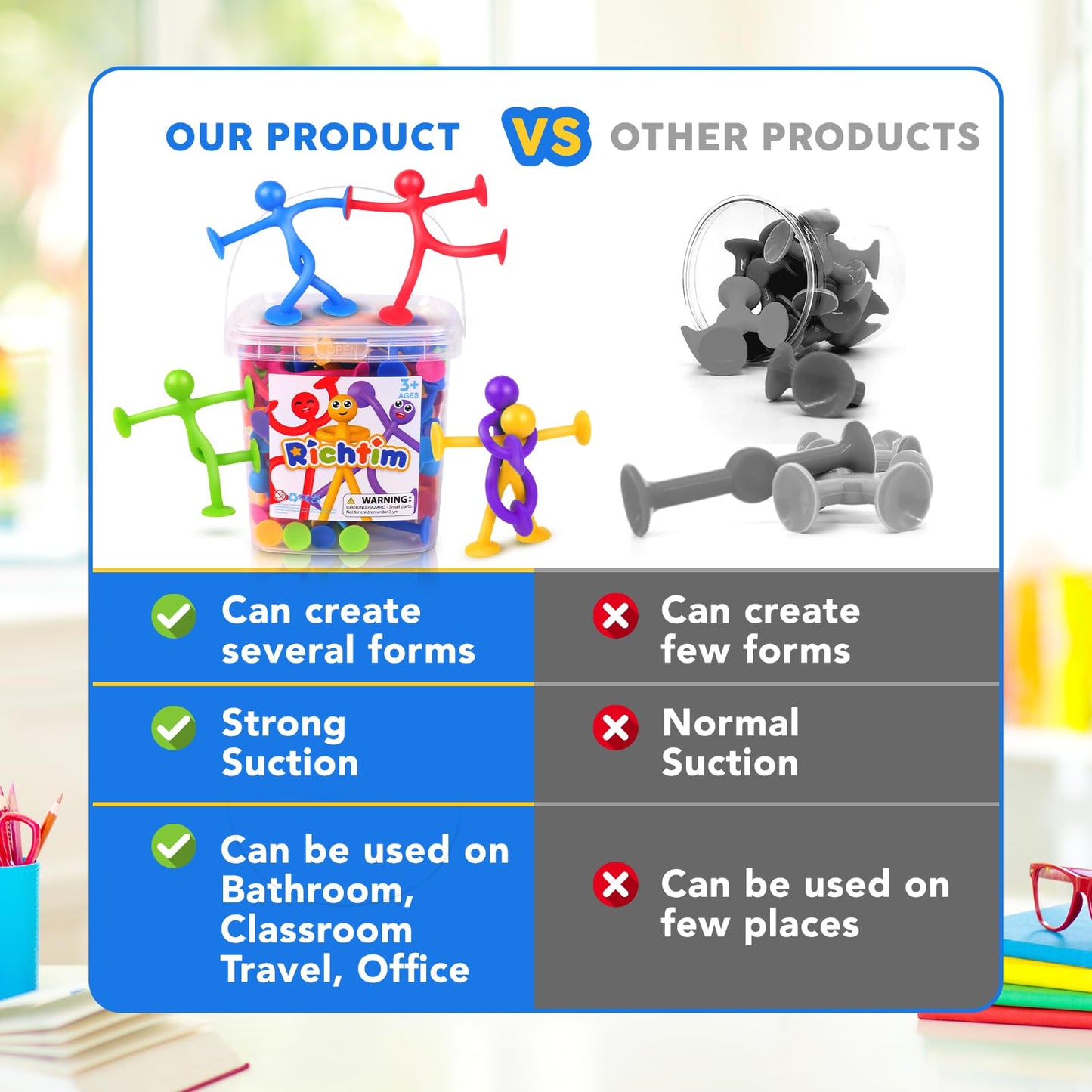 Suction Cup Fidget Sensory Toys: 48 Pack Suction Cup People Toys Fidget Toy for Autism Autistic ADHD Kids Ages 3+, Creative Travel Toys Idea for Boys Girls