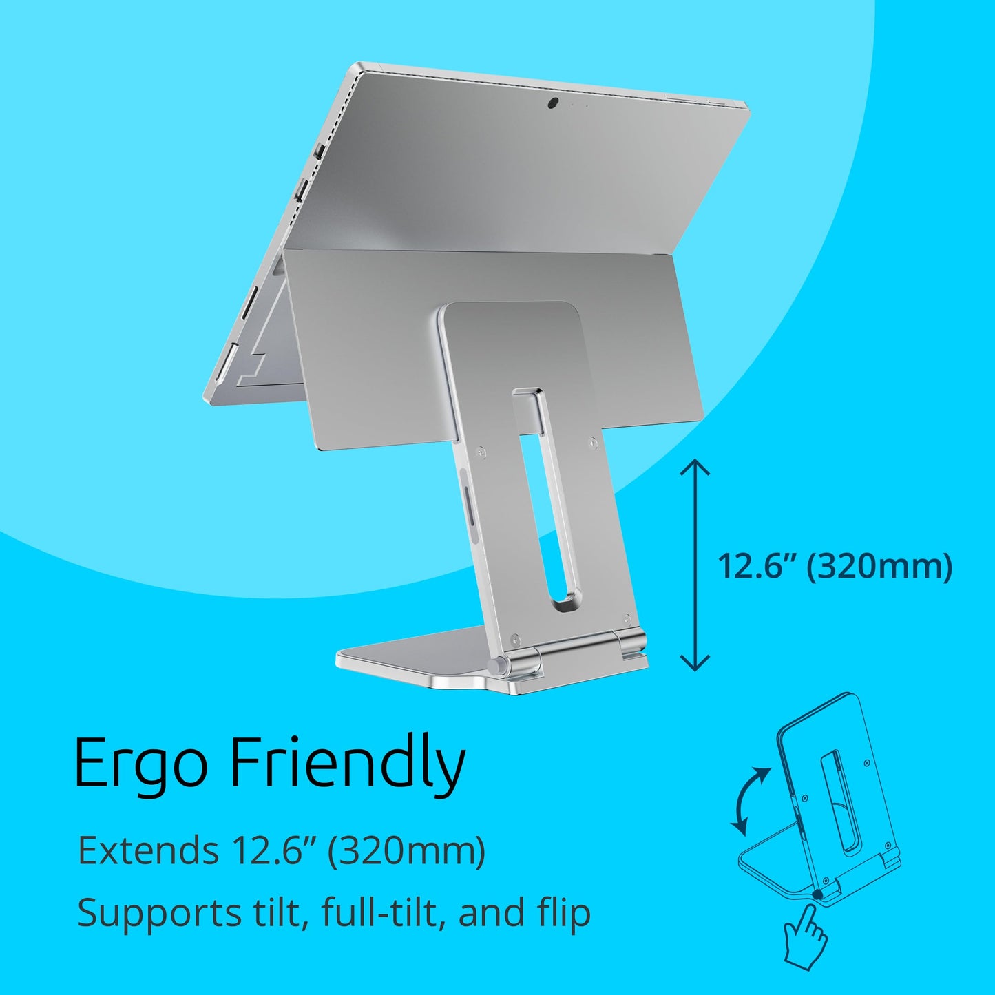 Kensington Elevated Stand Adjustable for Surface Stand for Desk, on-Skid Tablet Holder Designed for Surface Pro, Silver (K58277WW)