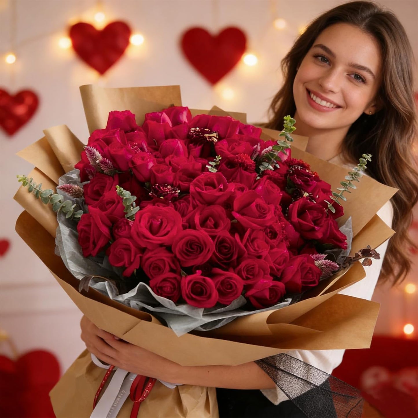 100 Pcs Fake Roses Bulk Red Artificial Flowers, Artificial Velvet Silk Roses Bouquet with Stems for Wedding Decoration, Fake Flowers in Vase Valentines Day Floral Arrangement Home Decor Centerpiece
