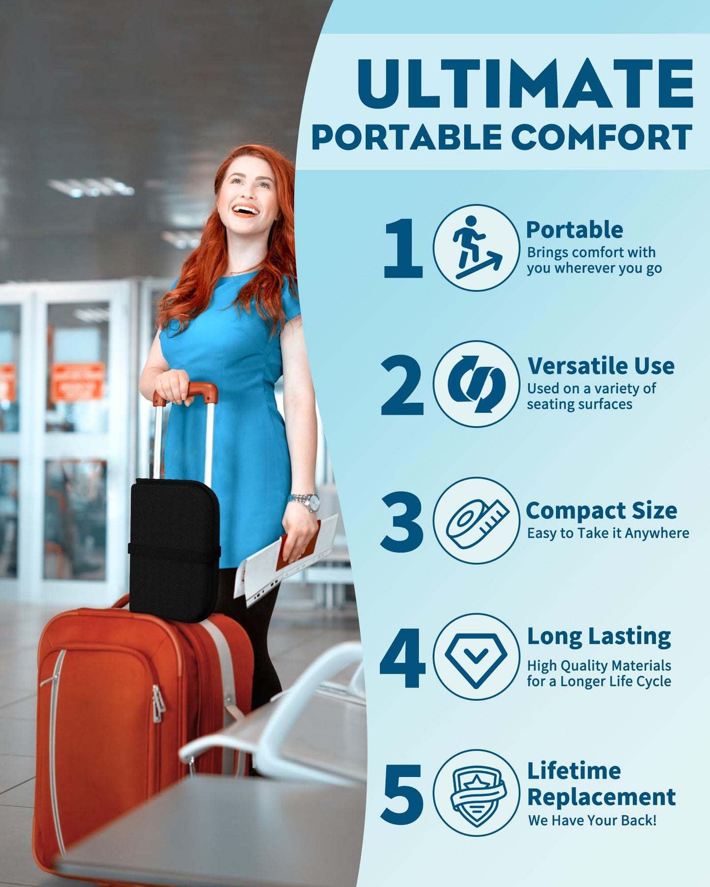 Rexley Gel Travel Seat Cushion, Portable Airplane Seat Cushion, 16.5" x 12" Large Size Foldable for Airplane Seats, Office Chair, Camping, Bleachers, Flights, Commute