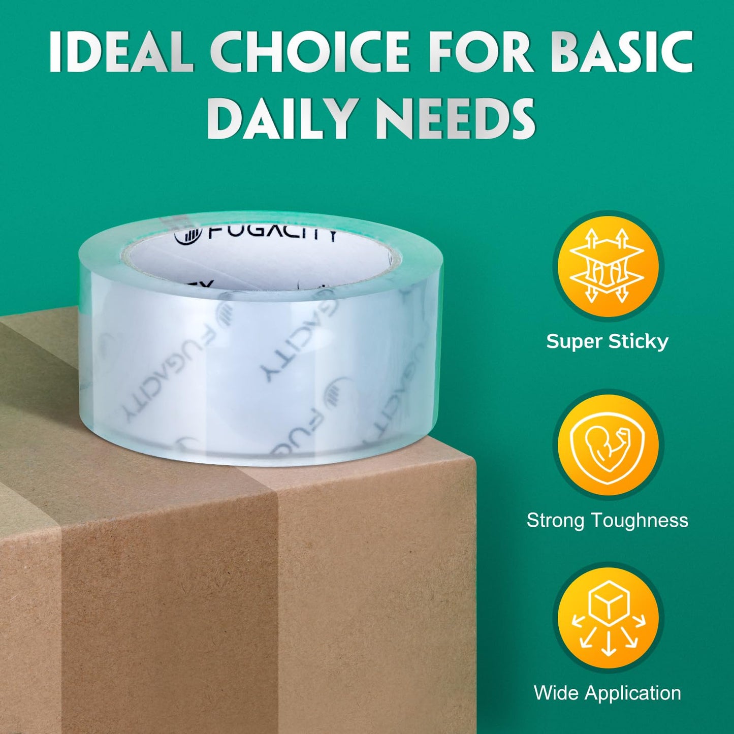 FugaCity Clearer Packing Tape Refills (24 Rolls),Heavy Duty Packaging Tape for Moving Sealing, Moving Supplies Shipping Tape,2.7 Mil Thick, 1.88 in Wide,65 Yards Per Roll,Total 1560 Yards