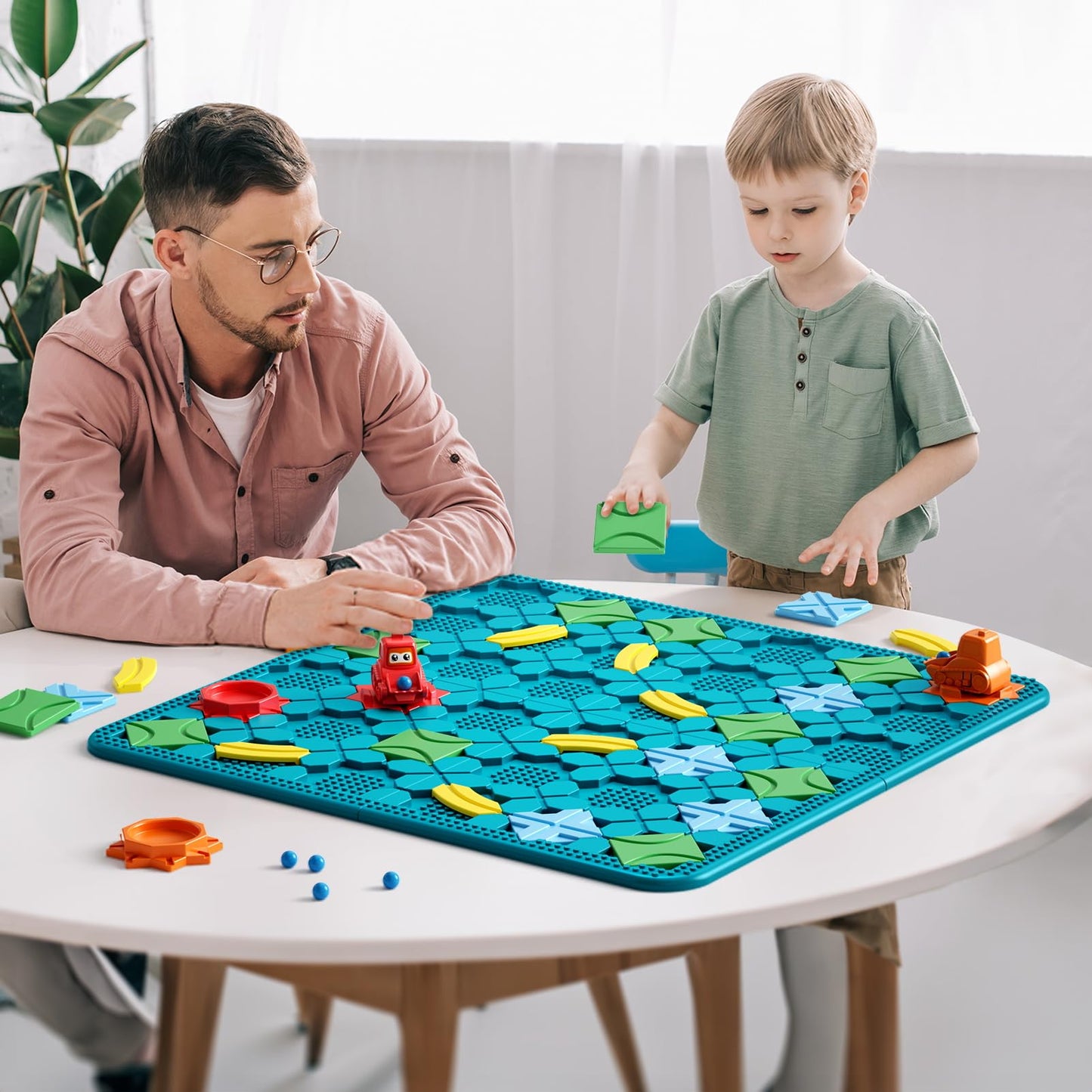 Burgkidz STEM Board Games for Kids Ages 4-8 - Large Size Build Your Own Maze with Building Bricks, Includes 2 Pull-Back Cars & Storage Bag, 3 Difficulty Levels Educational Montessori Toys