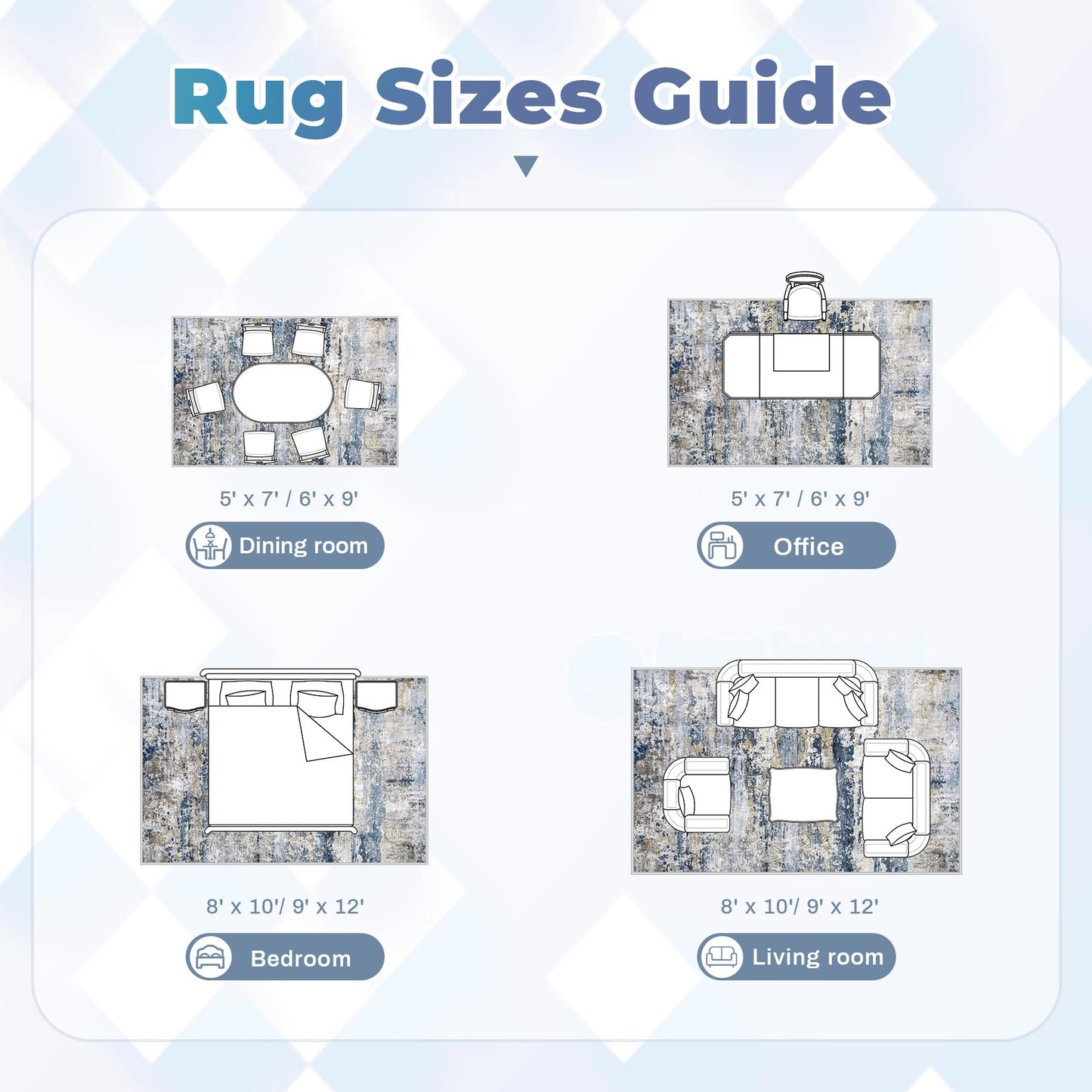 pmtsns Area Rugs 5x7 for Living Room: Washable Rug Modern Abstract Neutral Soft Non-Slip Low-Pile Indoor Carpet for Bedroom Dining Room Playroom Home Office (Blue Grey Brown, 5'x7')