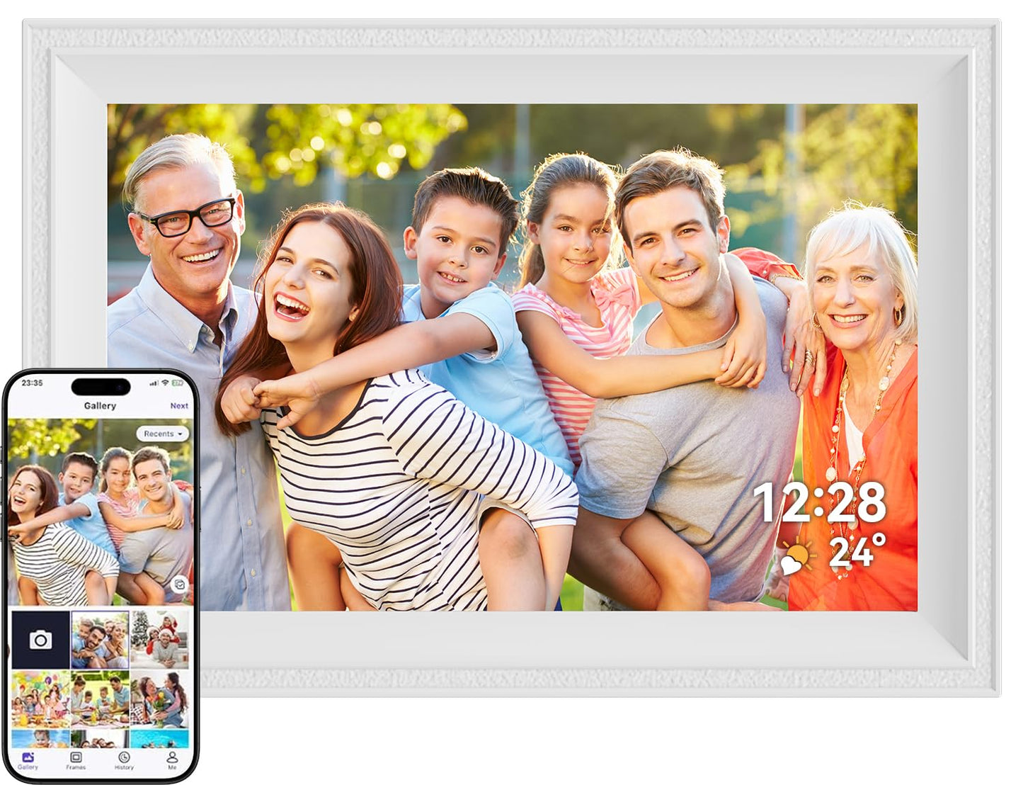Smart White Digital Picture Frame WiFi Send Photos from Your Phone 16GB Storage 10.1inch 1280x800 IPS Touch Screen Digital Photo Frame Auto-Rotate Wall Mountable Photo Picture Frame Digital