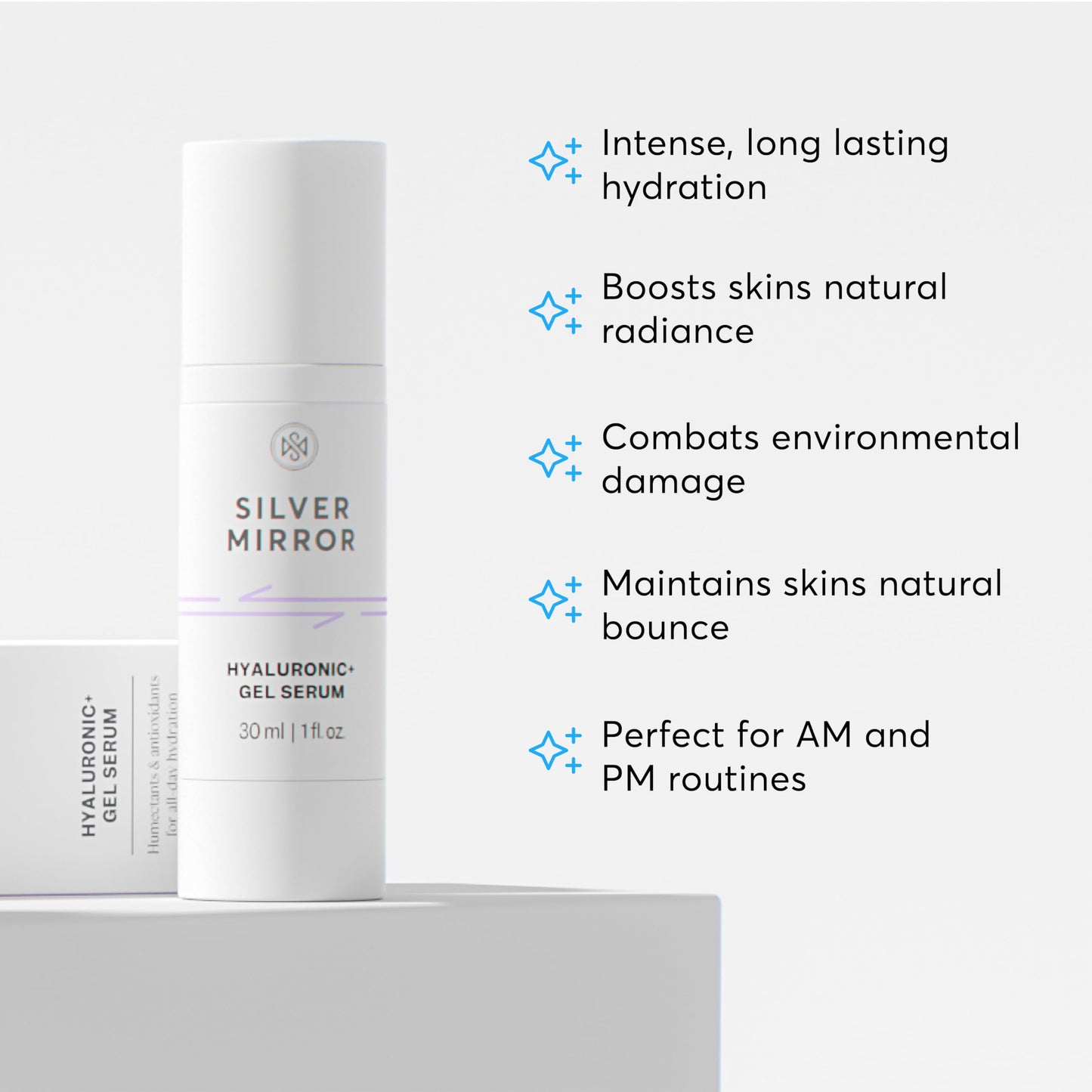 Silver Mirror Hyaluronic Acid Face Serum for All Skin Types, Skincare Solution, Hydrating and Moisture-Locking Serum, Lightweight Facial Serum, 1 fl oz