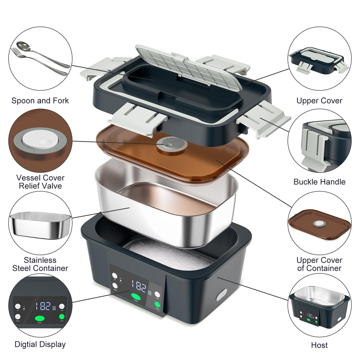 Heated Lunch Box Battery Powered with Automatic Heating, 16,000mAh Cordless Heatable Lunchbox for Adults, 1.6L Portable Food Warmer with Insulated Carry Bag Green