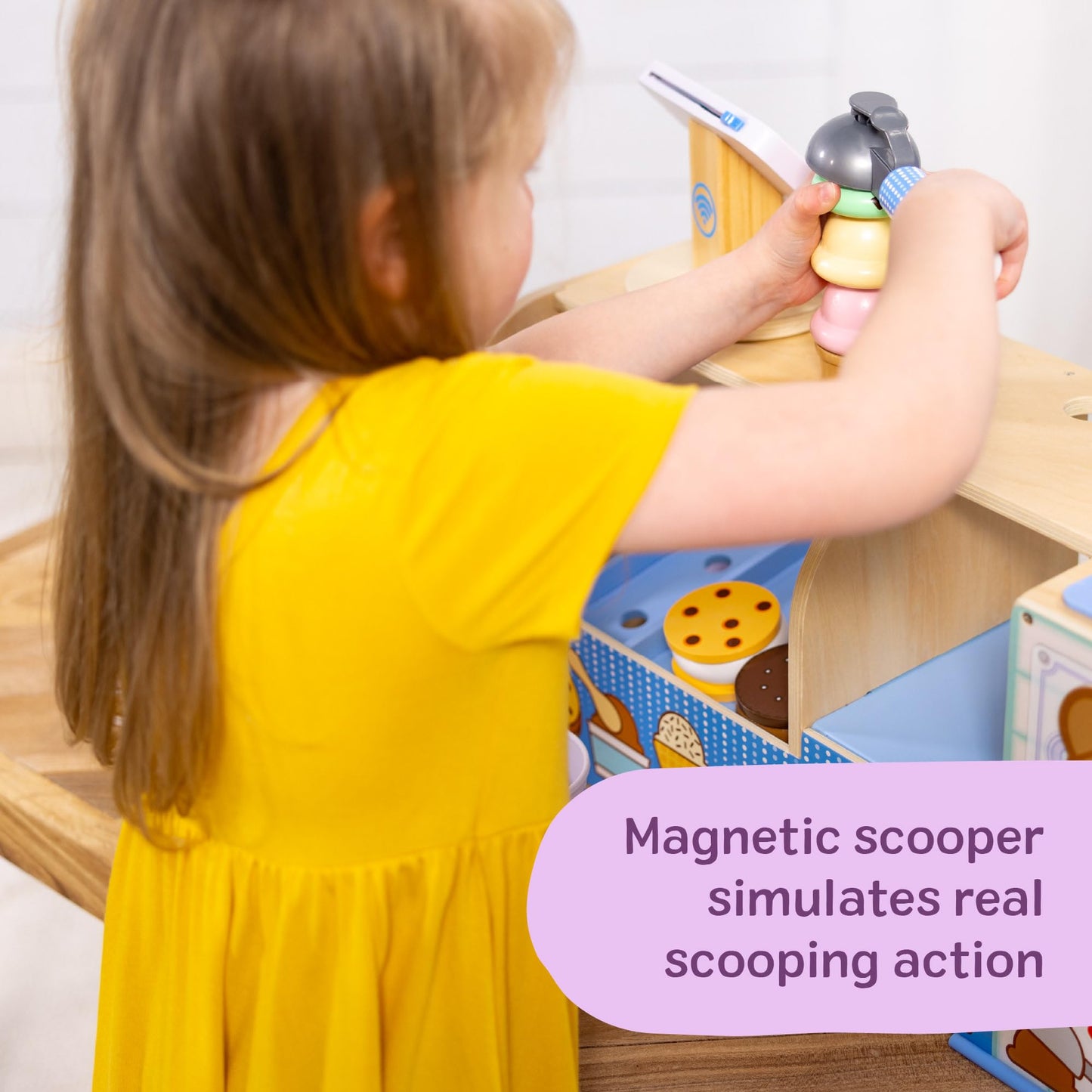 Melissa & Doug Cool Scoops Ice Creamery Wooden Counter with Play Food Preschool Toy - FSC CertifiedWooden Pretend Play Frozen Treats for Toddlers, Preschoolers, Boys and Girls