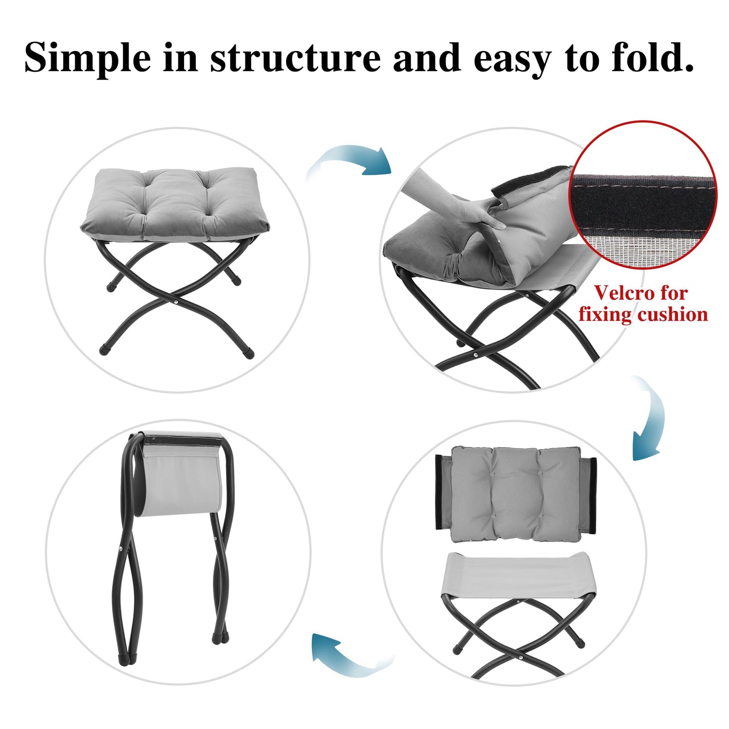 Mordchil HF 15"(H) Folding Ottoman, Foldable Footrest Stool, Portable Small Foot Stool for Couch, Collapsible Foot Rest Ottoman for Sofa, Accent Padded Ottomans for Living Room, Bedroom, Dark Grey