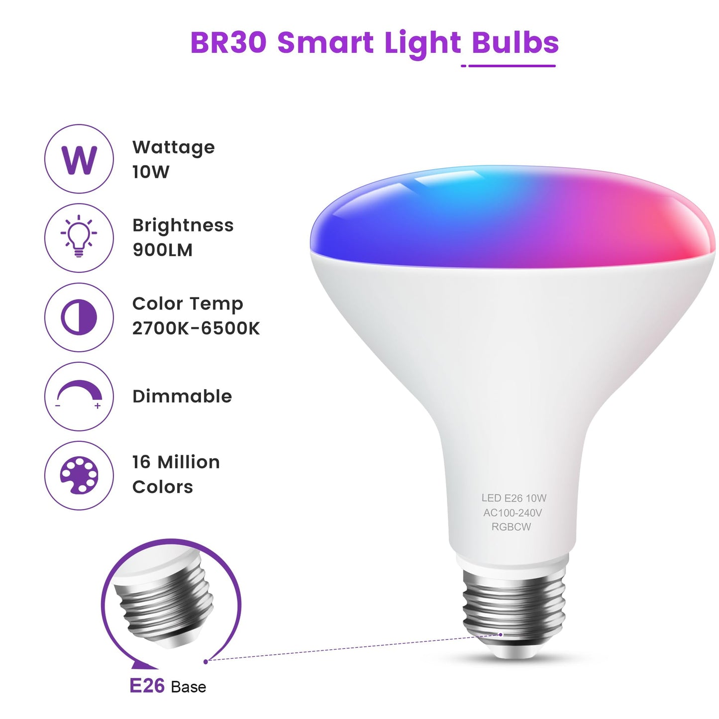 OHLUX BR30 Smart Flood Light Bulb, 85W Equivalent WiFi Smart Bulb, RGBCW, Music Sync, Color Changing Bulb Compatible with Alexa and Google Home, 8 Pack