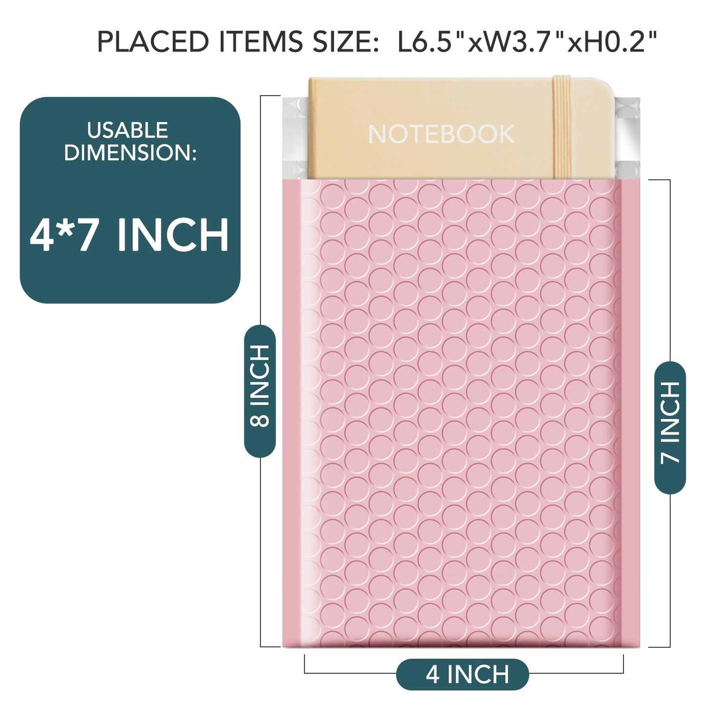 METRONIC 4x8 Bubble Mailers 200Pack, Waterproof Light Pink Padded Mailers, Self Seal Padded Envelope for Small Business Packaging Supplies Bubble Mailer Usable Size 4x7