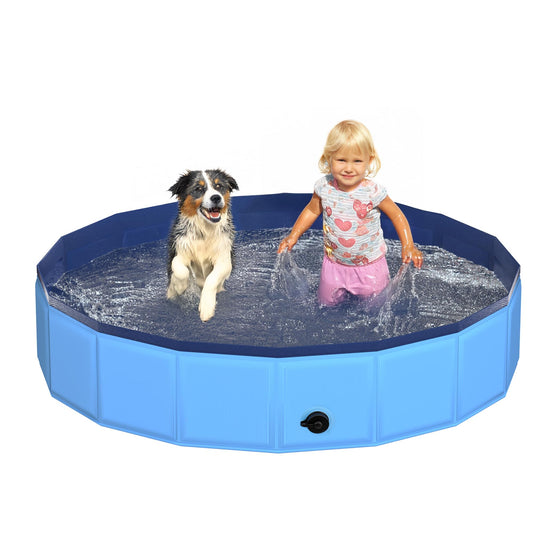 CACSPS 48" x 12" Foldable Dog Pool - Collapsible Hard Plastic Kiddie Pool for Dogs & Kids, Non-Slip Pet Bath Tub for Outdoor Backyard Use, Lightweight & Portable (Blue)