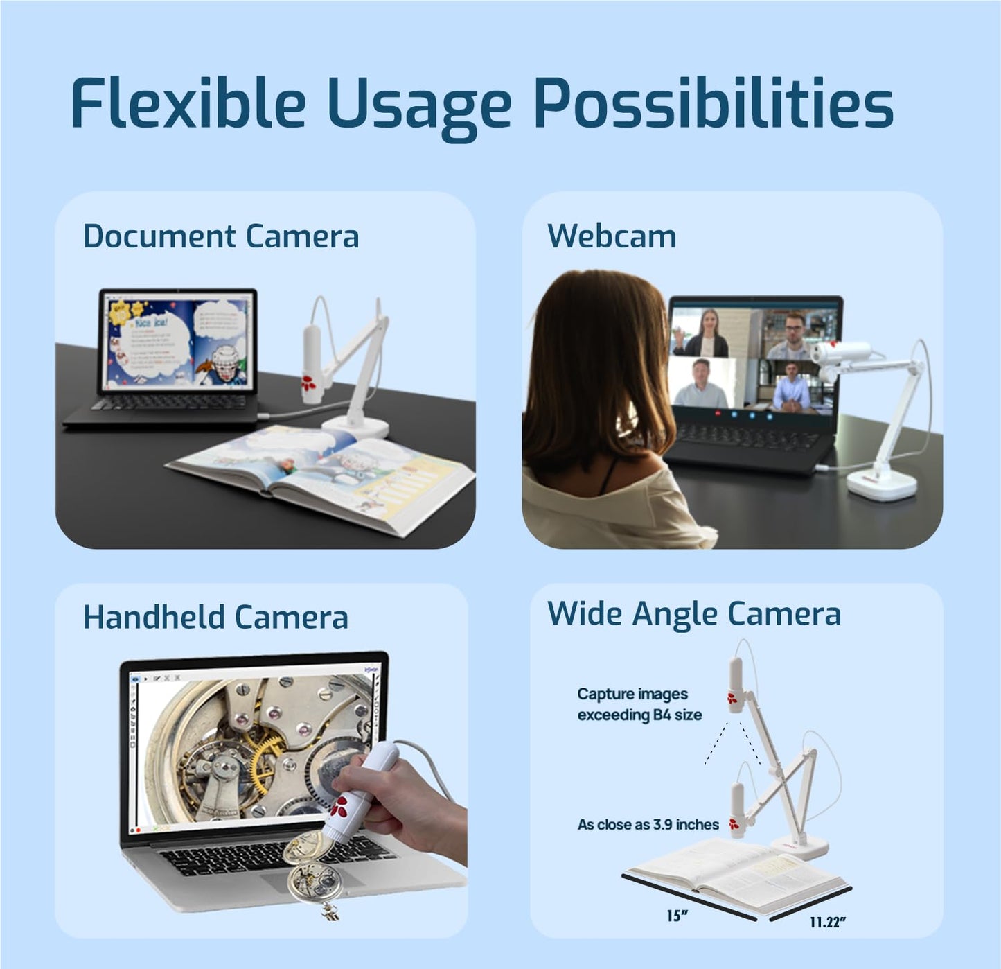 INSWAN INS-3 Handheld Webcam/USB Document Camera for Classroom, Built-in Mic, Light, Auto Focus, Windows, Mac OS, iPad OS, Chromebook for Close-up Demo, Distance Learning, Web Conferencing, IWBs