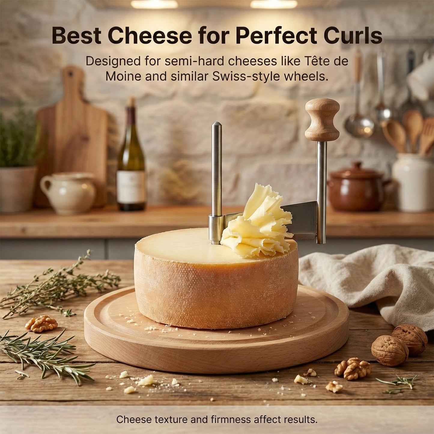 RWIXR Girolle Cheese Curler Wheel – For Tête de Moine, Chocolate & Butter Curls | Sharp Blade, Solid Wood Base | Perfect for Home Entertaining & Gifting