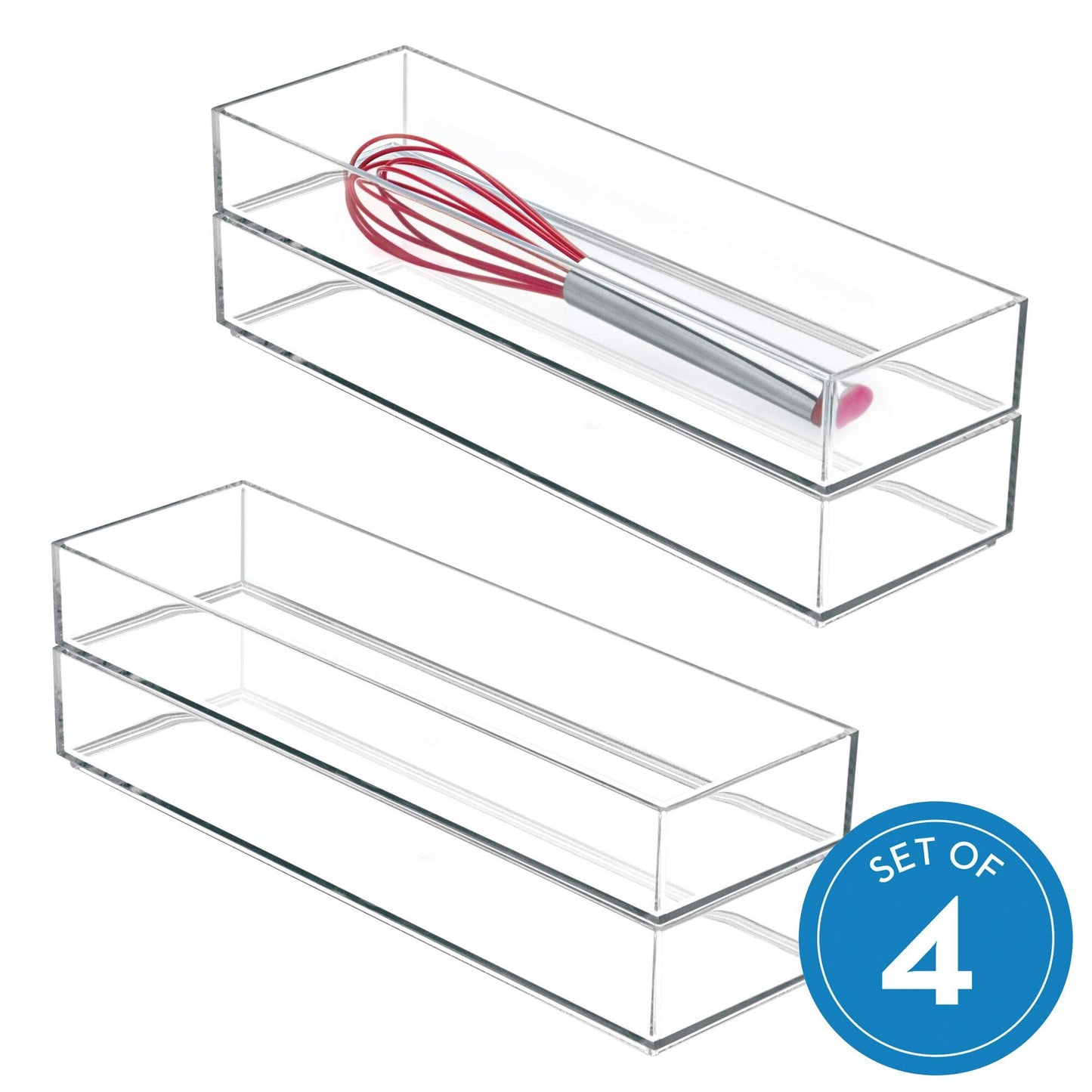 iDesign Clarity Drawer, Kitchen and Bathroom Organization Silverware, Spatulas, Gadgets, Large-Set of 4
