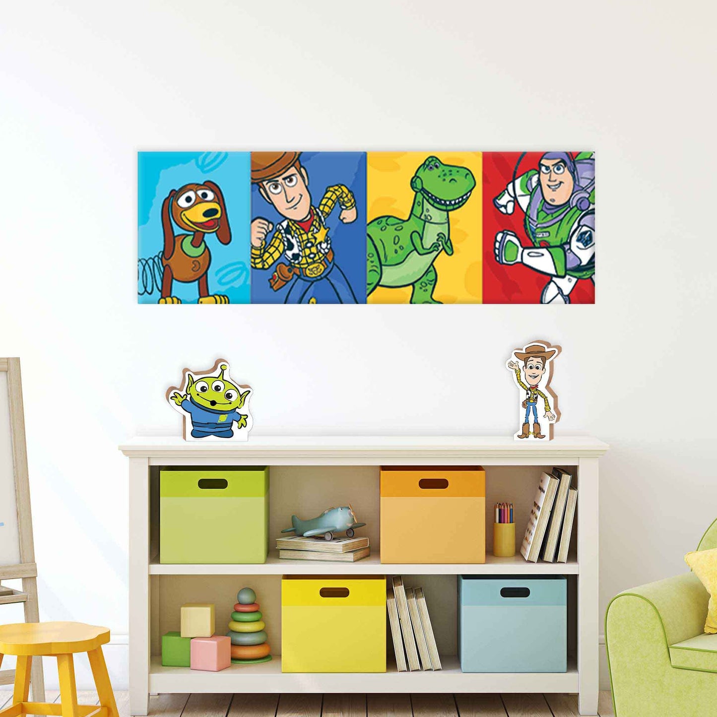 Open Road Brands Disney Pixar Toy Story Line Up Gallery Wrapped Canvas Wall Decor - Large Toy Story Painting Featuring Slinky, Woody, Rex and Buzz