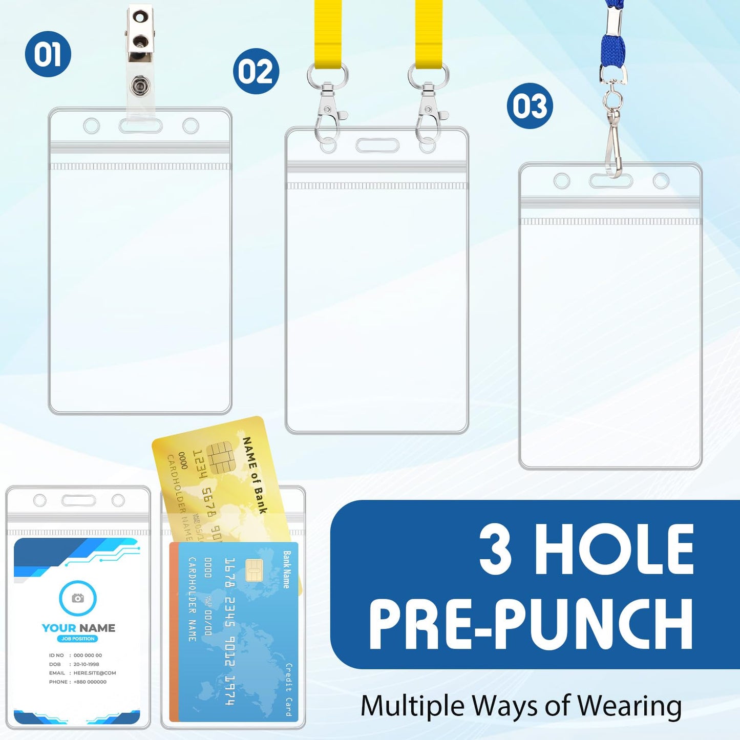 Marspark 500 Pieces Name ID Badge Holders Vertical Clear Plastic Name Tag Badge ID Card Holdes for Lanyard with Waterproof Resealable Zip Transparent PVC Sleeve Cover for Nurse Office School Business
