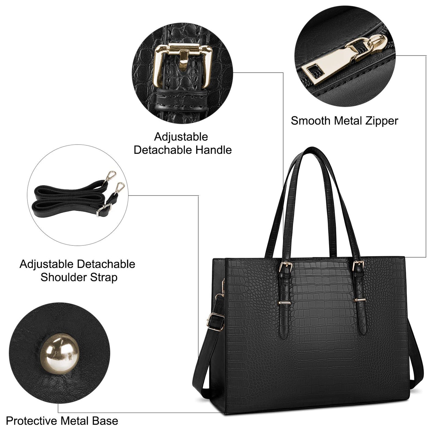 Laptop Bag for Women 15.6 inch Laptop Tote Bag Leather Classy Computer Briefcase for Work Waterproof Handbag Professional Shoulder Bag Women Business Office Bag Large Capacity