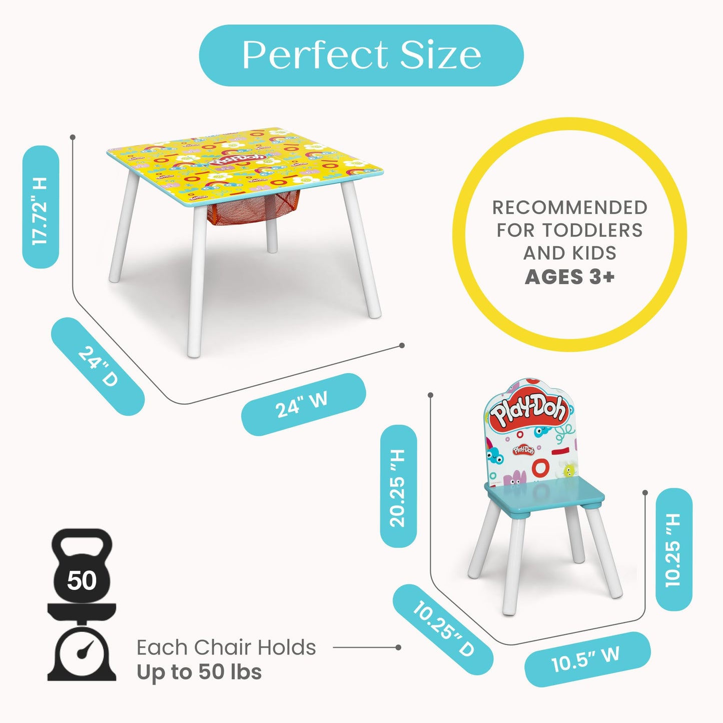 Delta Children- Play Doh Table and 2 Chair Set – Includes 10-Pack of Assorted 1oz Play Doh Cans and 51 Accessories