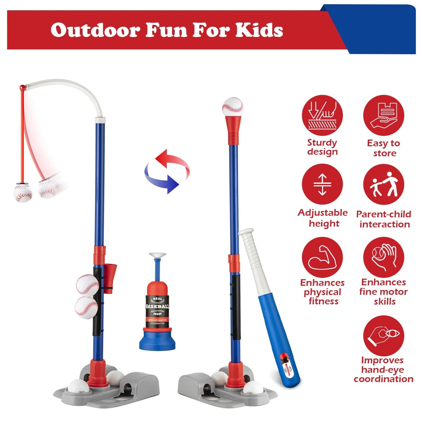 VROGTIK Tball Set for Toddlers 3-5,Kids Toys Boys 3-5, Baseball Tee Training Equipment, 4 Year Old Boy Birthday Gift,Outdoor Sports Toys,Playground Sets for Backyards
