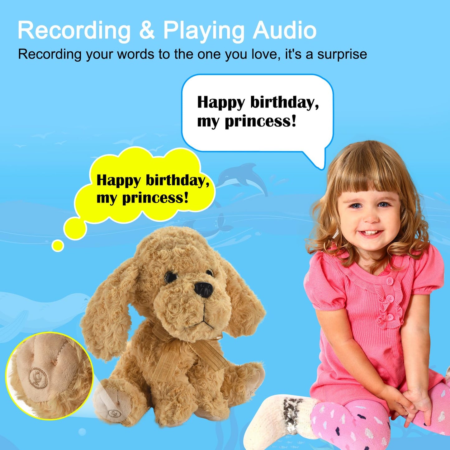GOBRILLFUN Interactive Singing Plush Toy - Dog Stuffed Animals Record & Repeats What You Say, 8 Songs, Head & Ear Movements, Birthday for Toddlers Age 3 4 5 6 (10.2' Goldendoodle Toy)