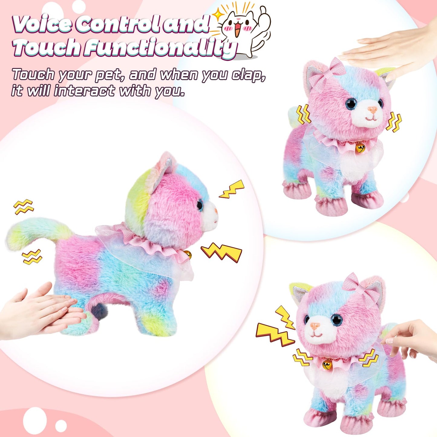 Bilinott Toy Cat for Kids, Touch and Voice Controlled Remote Control Cat with Leash, Lifelike Walking Cat Toy That Can Walk, Meow, and Wags Tail, Best Festive Gift for Boys and Girls Ages 3 4 5 6 7