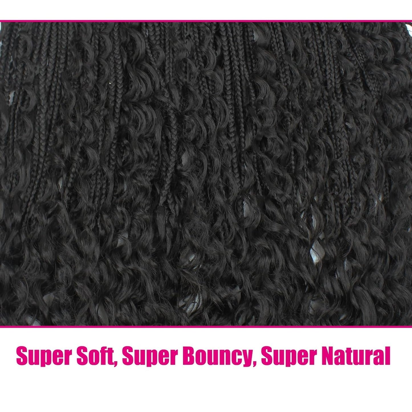 Boho Crochet Braids Human Hair Mixed 24 Inch Goddess Crochet Boho Box Braid with Human Hair Mixed Curls Bohemian Braids Crochet Hair for Black Women (24Inch,1B)