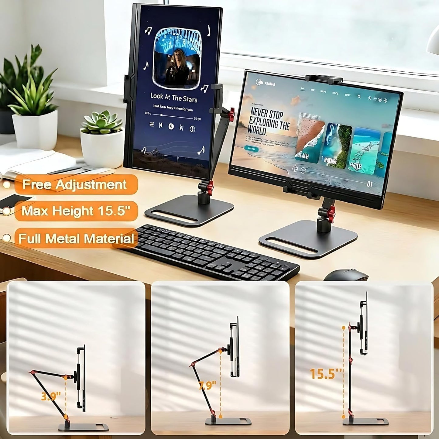 AiFeelife Vertical Portable Monitor Stand, Upgrade Knob Adjustment Portable Monitor Holder for 15.6 17.3 18.5 Inch Screen, Ergonomic Travel Monitor Mount, Tablet Stand for iPad 12.9‘’
