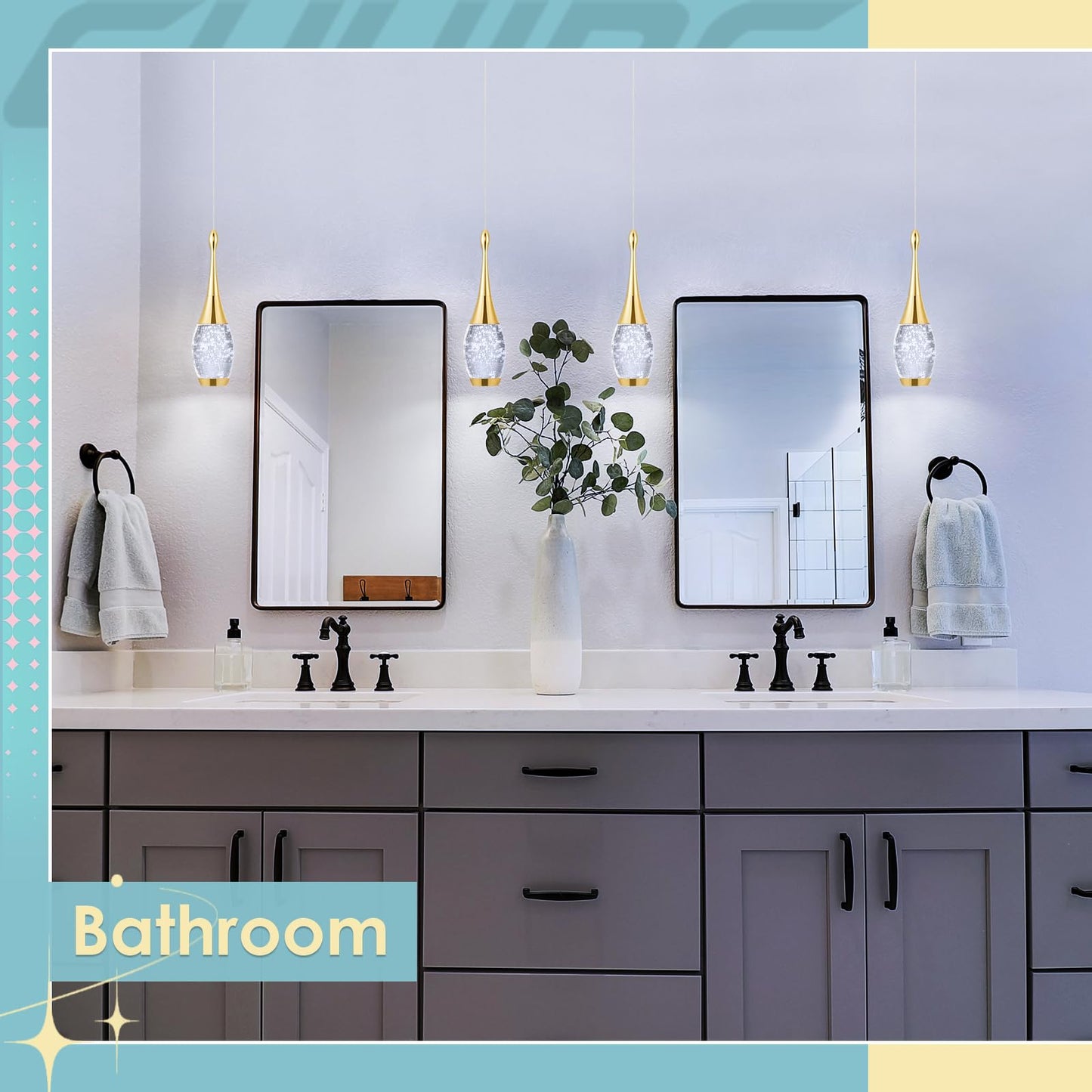 CHYING LED Pendant Light Kitchen Island Bubble Crystal Pendant Lighting Gold Mini Hanging Light Fixture for Dining Room Bathroom Bedroom Bar 6000K