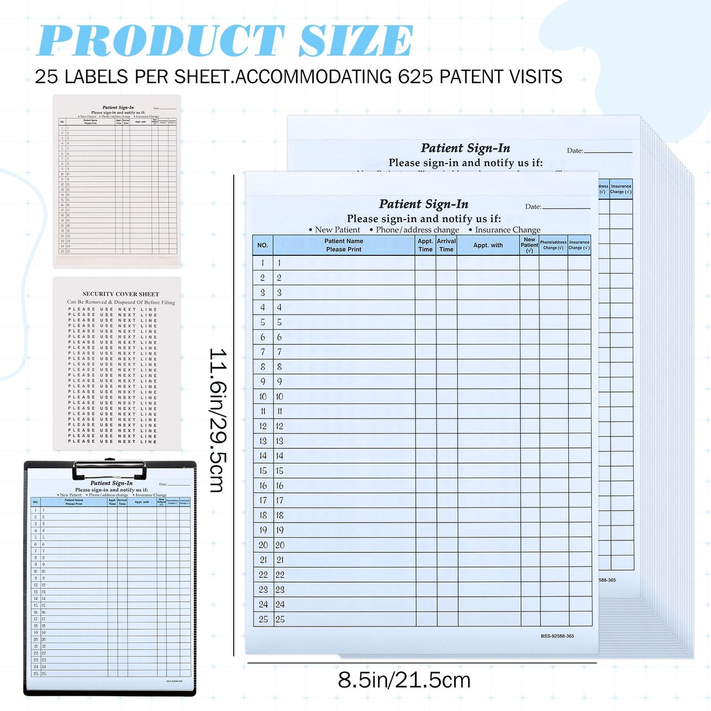 Resholder 250 Pack Patient Sign in Sheets Hipaa Compliant Patient Sign in Label Forms Peel Off Adhesive Labels Carbonless 3 Part Forms for Privacy in Doctor Medical Clinic Dental Office(Blue)