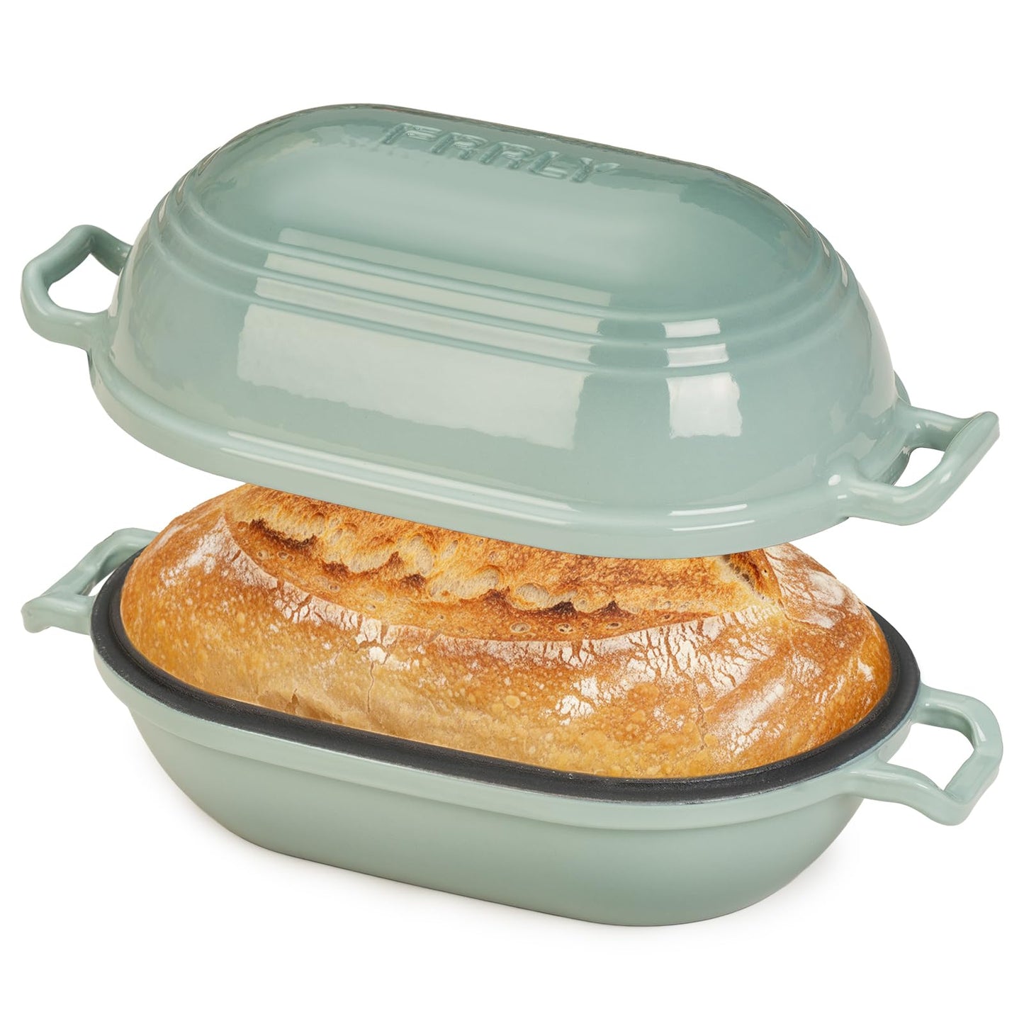FRRLY Enameled Cast Iron Dutch Oven for Sourdough Bread Baking,9 x 5-4/5 Inch Oval Cast Iron Bread Pan with Lid,Dutch Oven for Homemade Sourdough Baking,2.8QT Meatloaf Pan,Oven Safe
