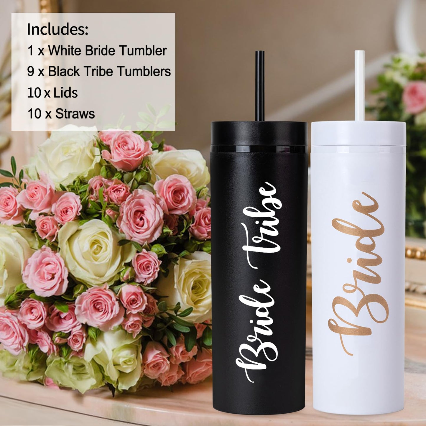 10 Pack Bride to Be Skinny Tumbler | 16 oz Bride Tribe Tumblers | Bachelorette Party Cups | Engagement Wedding Gifts Bridesmaids Mugs Bachelorette Party Supplies & Games