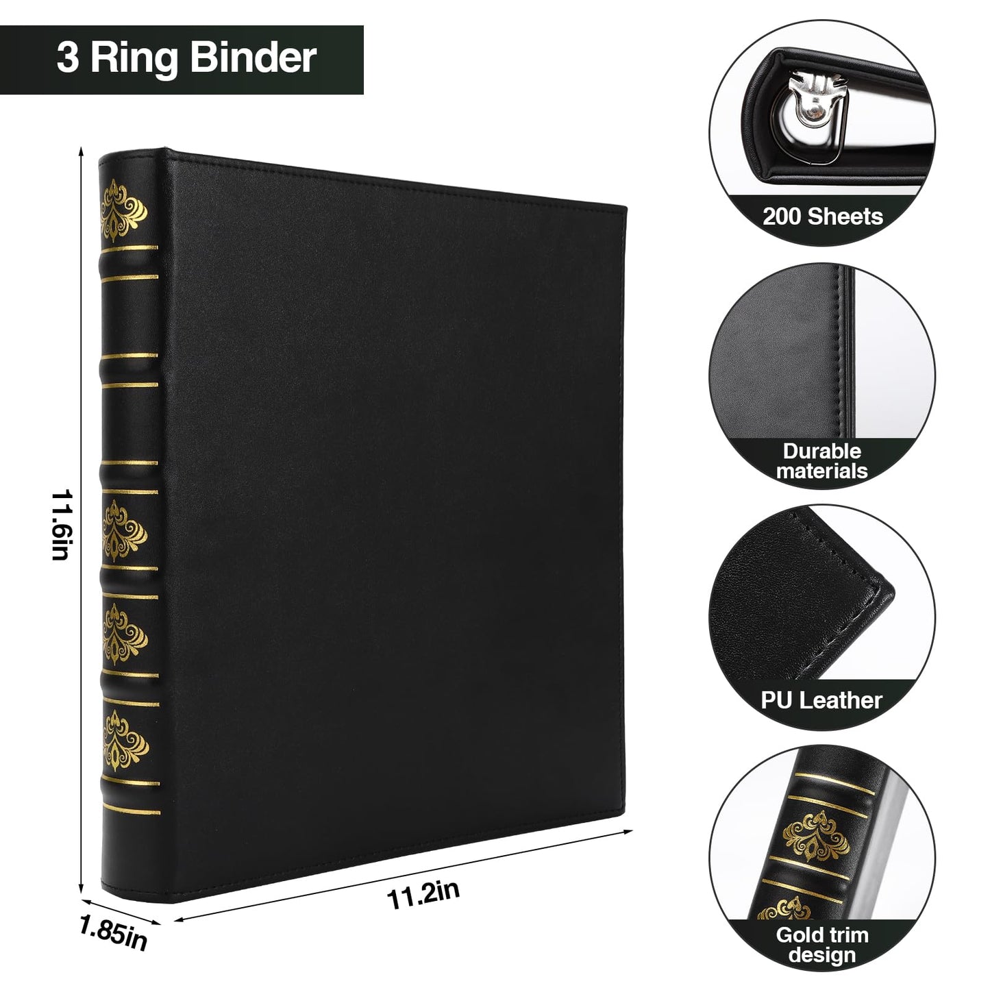 LETVPVOW 2 Pcs Vintage Hardback 3 Ring Binder 1 Inch, Professional Leather Binder 3 Ring, Three Ring Binders Fits 8.5 x 11, D Ring Binders for Home, School and Office- (1 Black and 1 Dark Green)